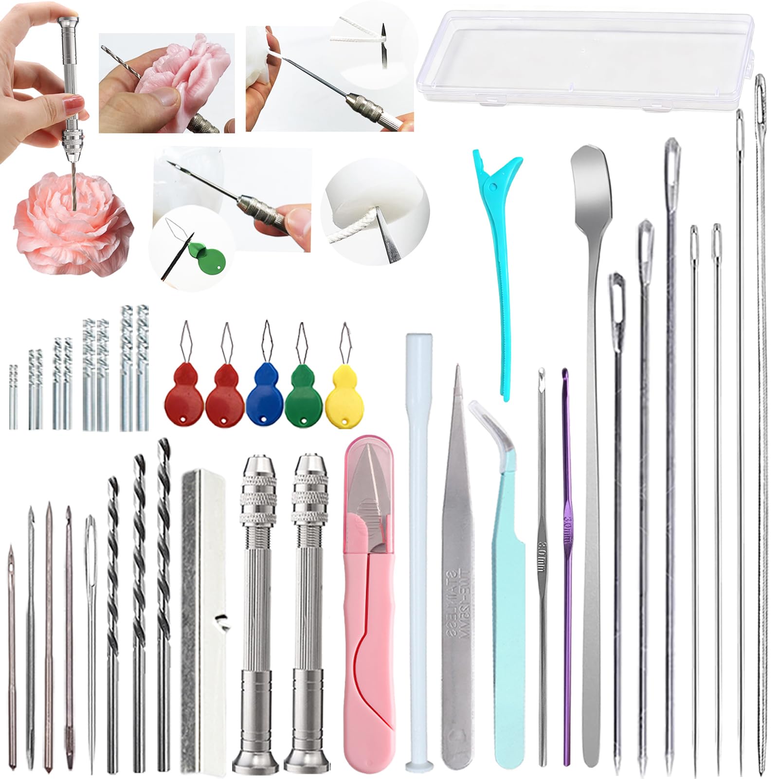 41PCS Mold Punch Wicking Needle Tools Inserting Tool for Candle Making Adjustable Punch Needle Long Silicone Mold Hook Needle Drill Candle Wick Hole Drill Steel Sticks to Make Holes in Candles Soap