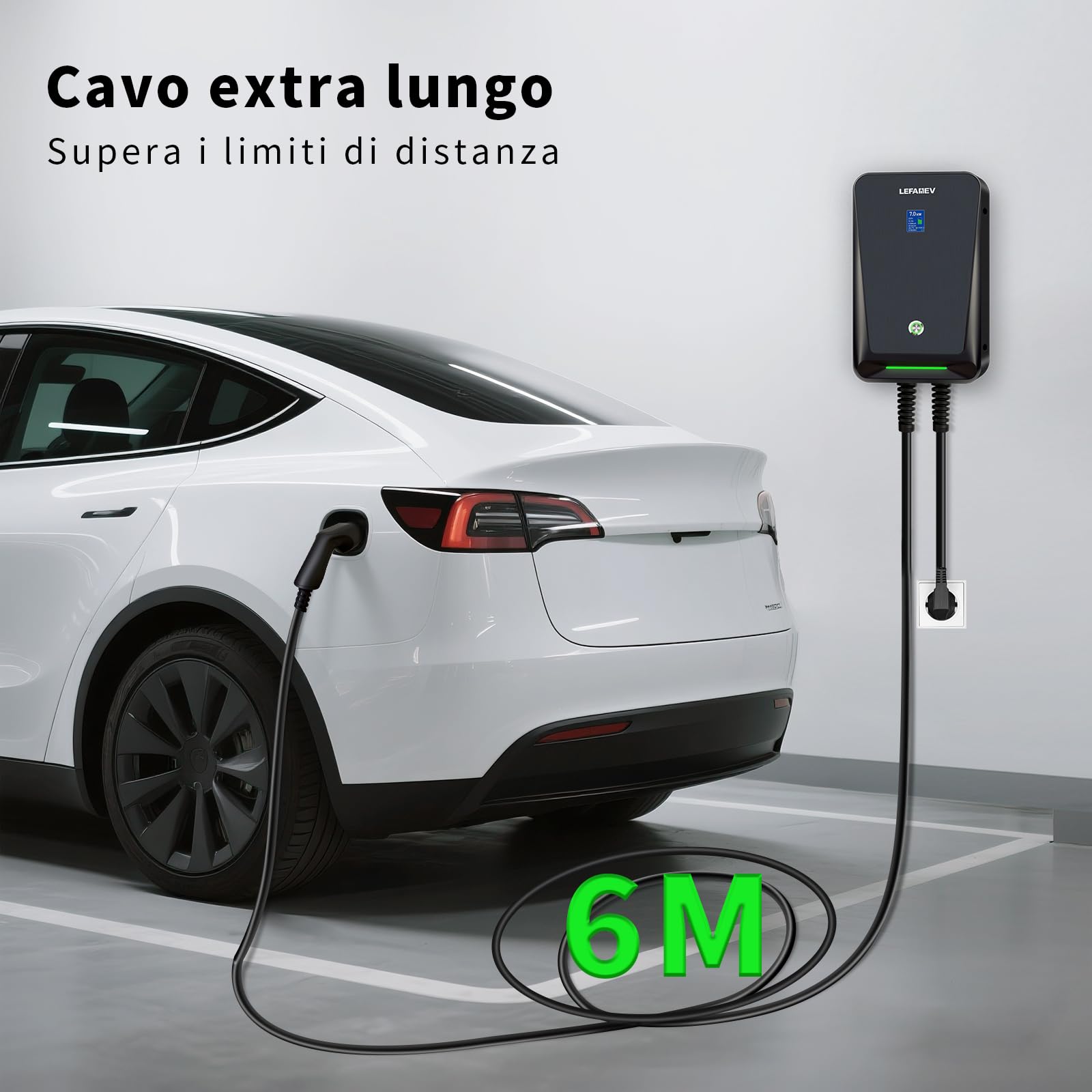 Caricatore EV 7KW, Wallbox Tipo 2 32A per Auto Elettriche, Stazione di Ricarica IP67 con Schermo LCD e Cavo da 6M, Compatibile con Tutti i Veicoli Elettrici e Ibridi Plug-in 7KW
