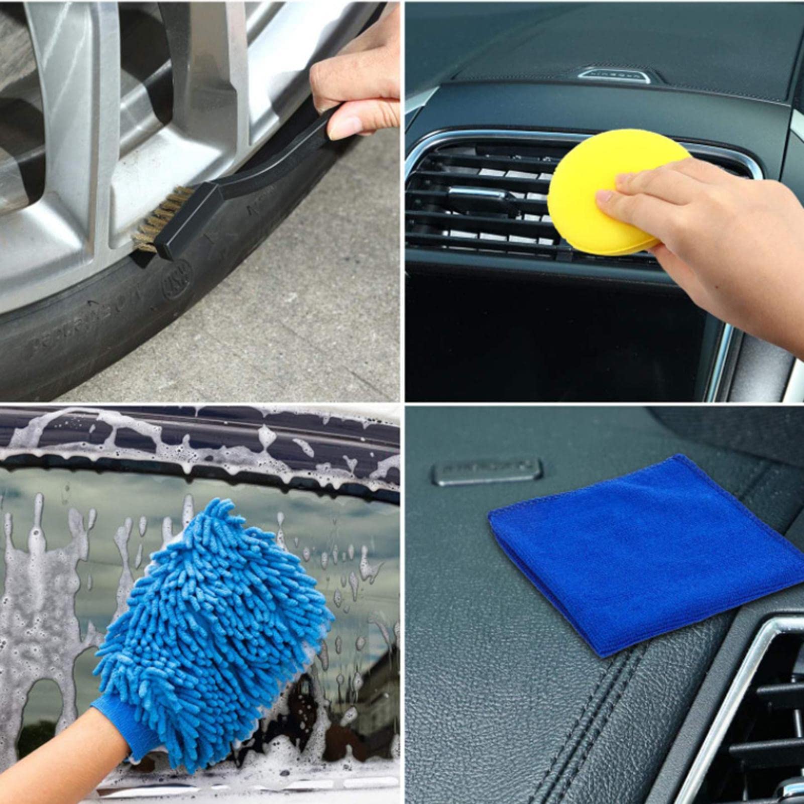 Kit di pulizia degli interni 'auto, kit di pulizia del lavaggio automatico | Kit di pulizia automobilistica professionale per interni, esterni, ruote, cruscotto