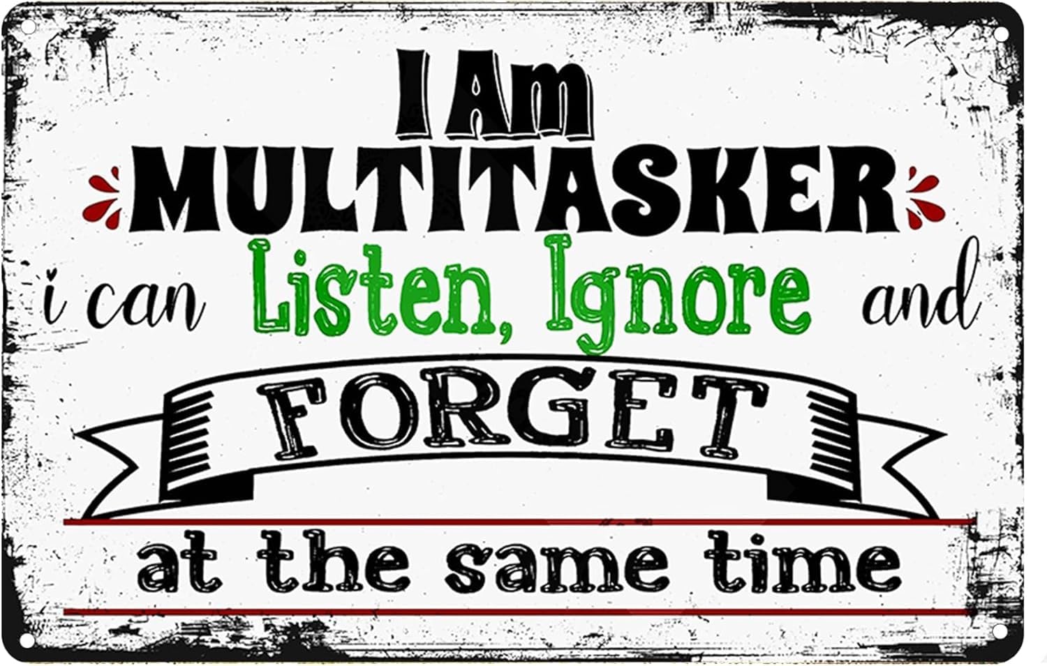 SMAZDFXX Funny Sarcastic Signs For Man Cave Decor, I'm Multitasking I Can Listen Ignore And Forget All At The Same Time Retro Garage Metal Tin Sign, Funny Signs With Saying For Bar Office 5.5"x8"