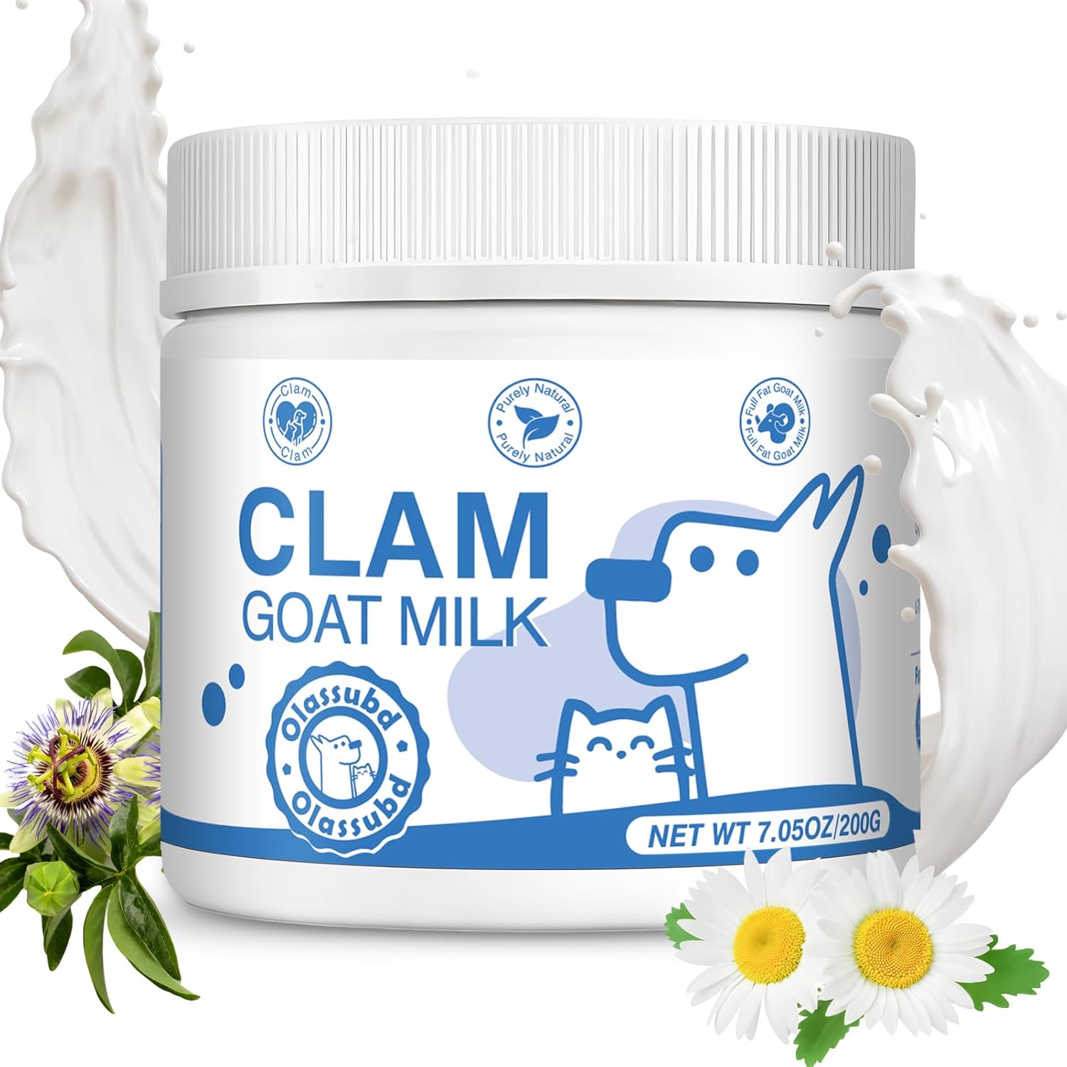Goat Milk Powder Cat & Dog Calming Pet Goats Milk Calm Treats Anxiety Relief Contains GABA Designed for Pets with Anxiety Stress and Hyperactivity Supports Immune Skin and Bone Health