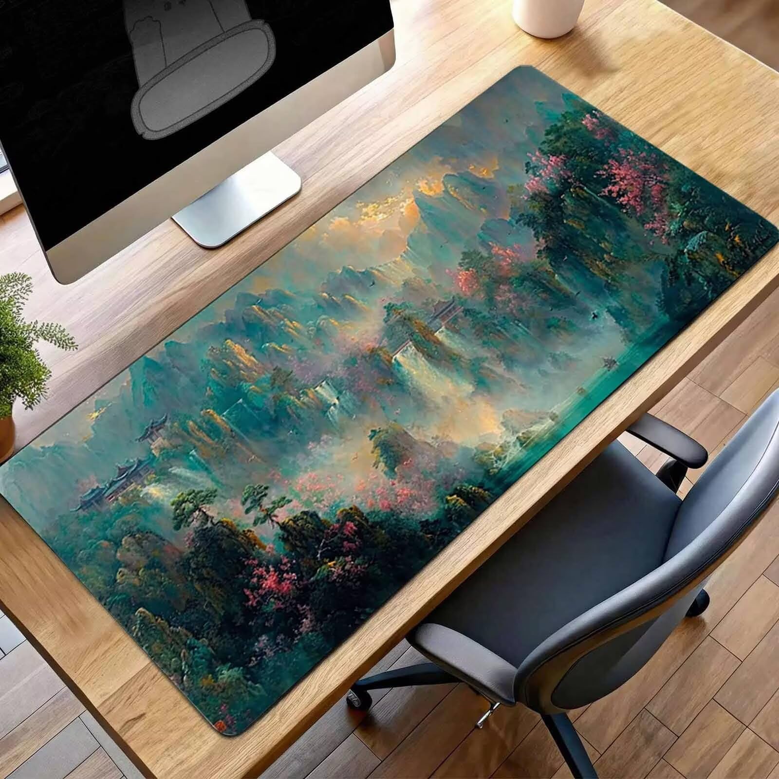 Mouse Pad Landscape Gaming Mouse Pad Green Computer Desk Mat Keyboard Mat with Stitched Edges Waterproof Anti-Slip Rubber Base Smooth Surface PC for Home Office, Gifts for Men 70 x 30cm PjY11294 9-Z