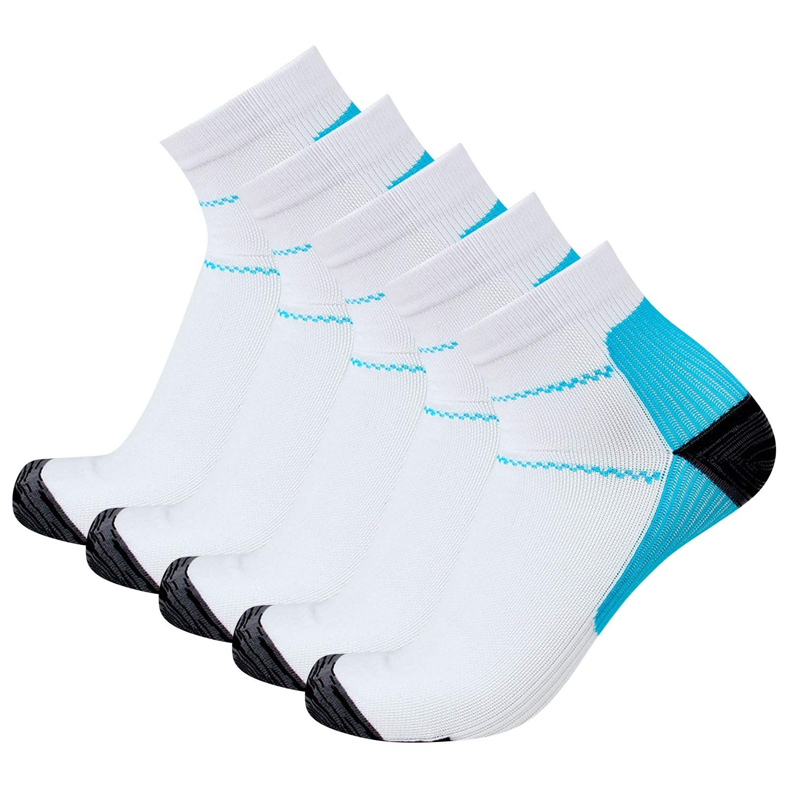 FNKDOR 5 Paar Kompressionsstrümpfe Damen und Herren Sommer Kurz Stützstrümpfe Kompressionssocken Compression Socks für Sport Running Radsport Wandern Reisen