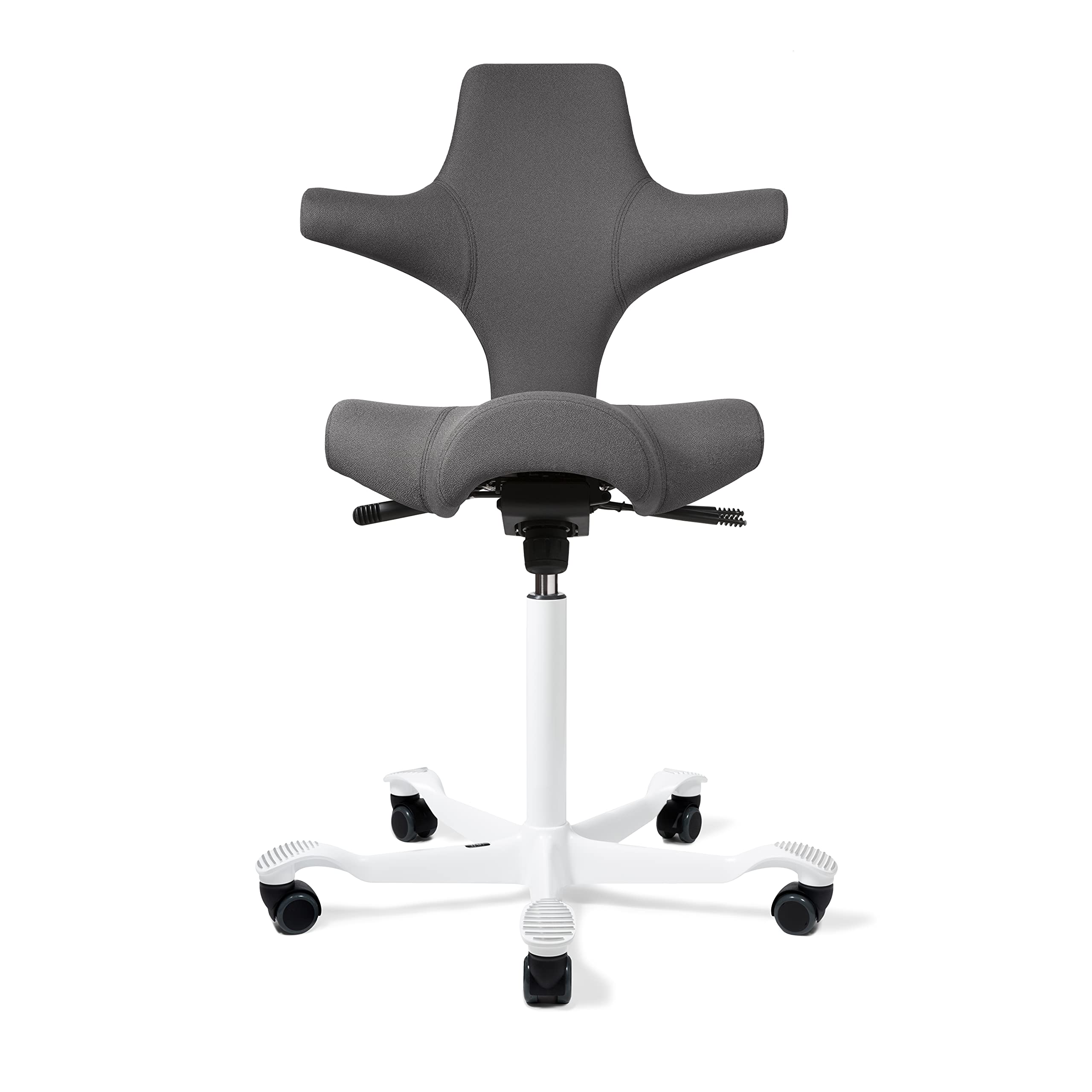 HAGCapisco Adjustable Standing Desk Chair - White Frame - Eco Polyester Gray Seat