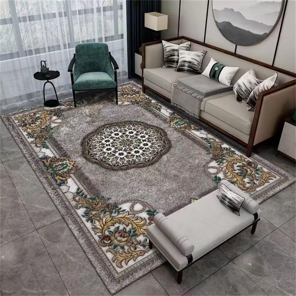 Tapis de salon gris 80x150cm style vintage floral lavable pour chambre de garçon