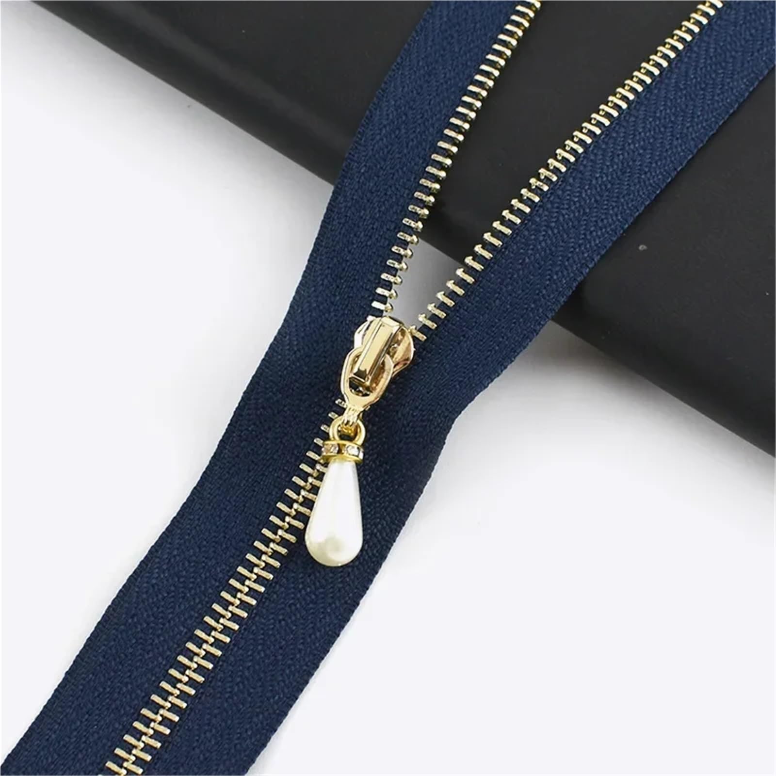 10/15 Uds 15-70cm 3# cremallera abierta y cerrada cierre automático deslizador de perlas doradas DIY bolso decoración vestido accesorio costura(G,OpenEnd-No3-50cm,15Pcs)