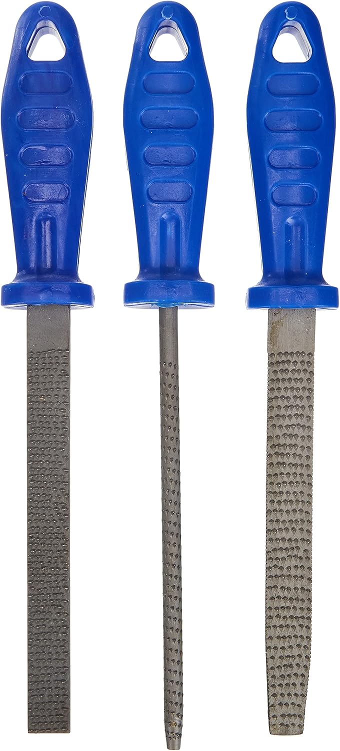 Honsell Riffle Set, 3 Rasps with Plastic Handle, Half Round and 1 Flat for Coarse Soapstone Processing Blade 15-20 cm Long, Colourful, One Size