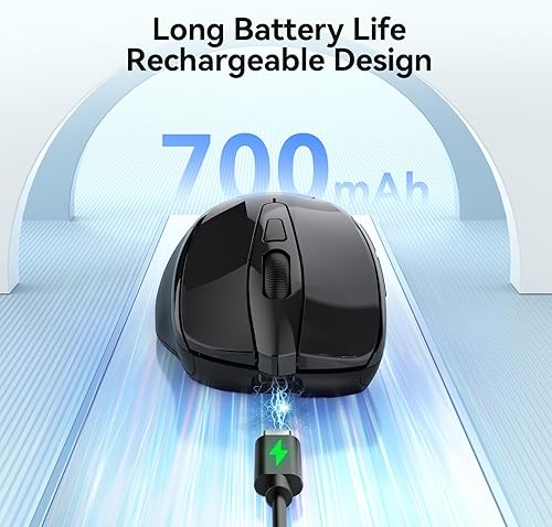 Miniatura 5 de TECKNET Ratón inalámbrico Jiggler recargable (BT5.03.0 y 2.4G) 4800 DPI silencioso USB A y ratón Bluetooth 6 botones, amplia compatibilidad - Negro