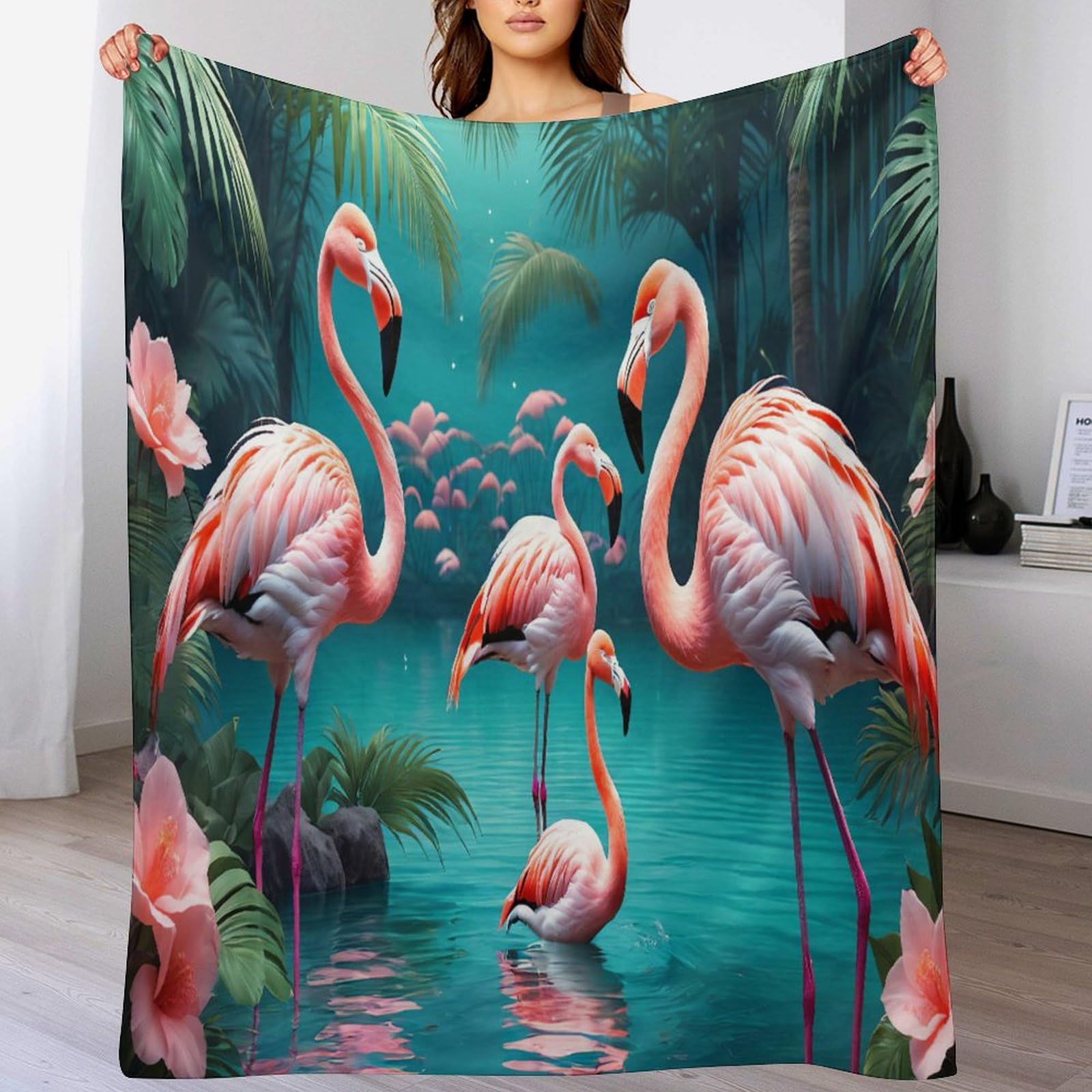 Manta de flamenco supersuave 140 x 180 cm y manta mullida de sofá cálida y grande