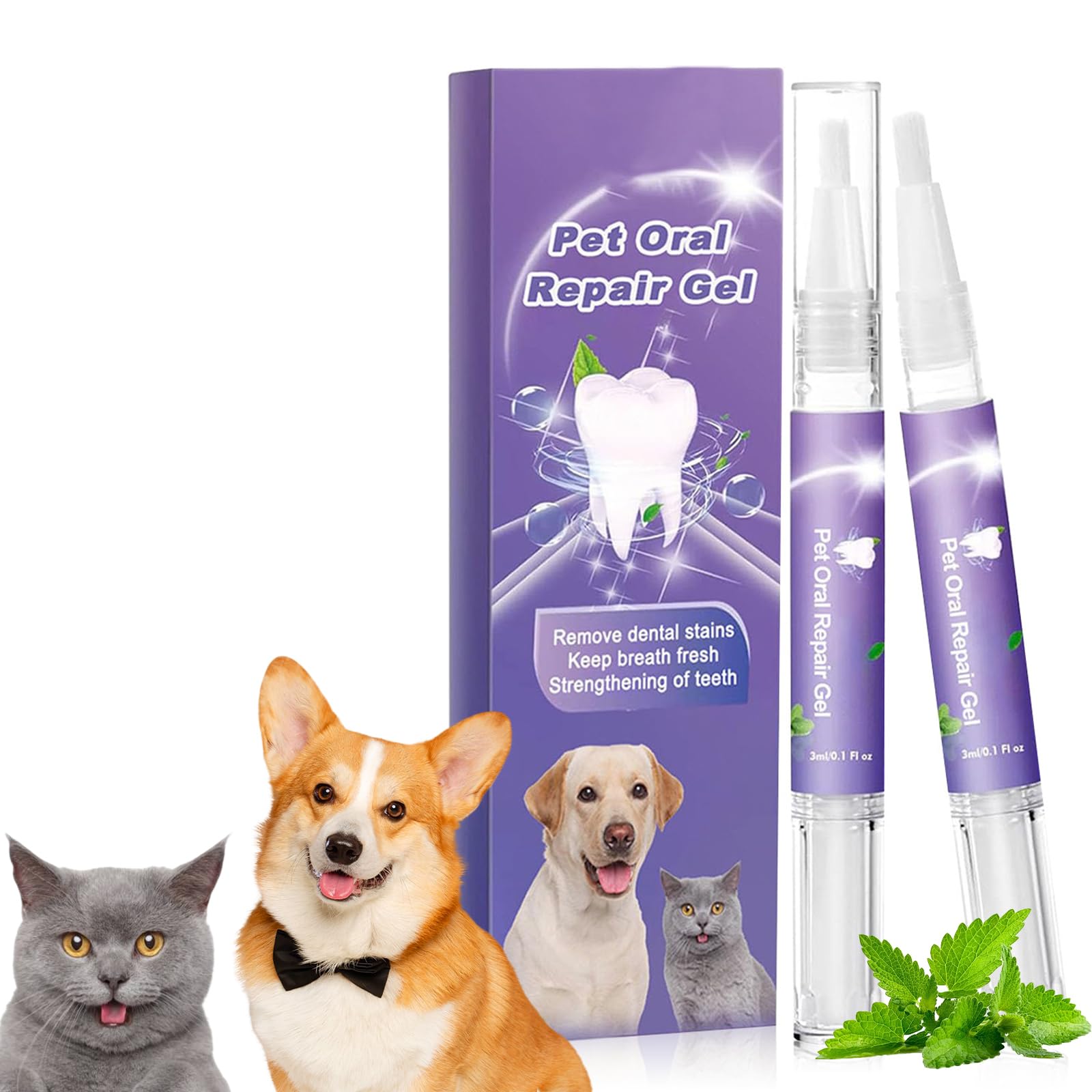 2PCS Pet Oral Repair Gel,Gel De Réparation Buccale pour Animaux De Compagnie,Rafraîchisseur D'haleine pour Chien Et Chat,Réparation Dentaire pour Animaux Compagnie,Élimine La Mauvaise Haleine