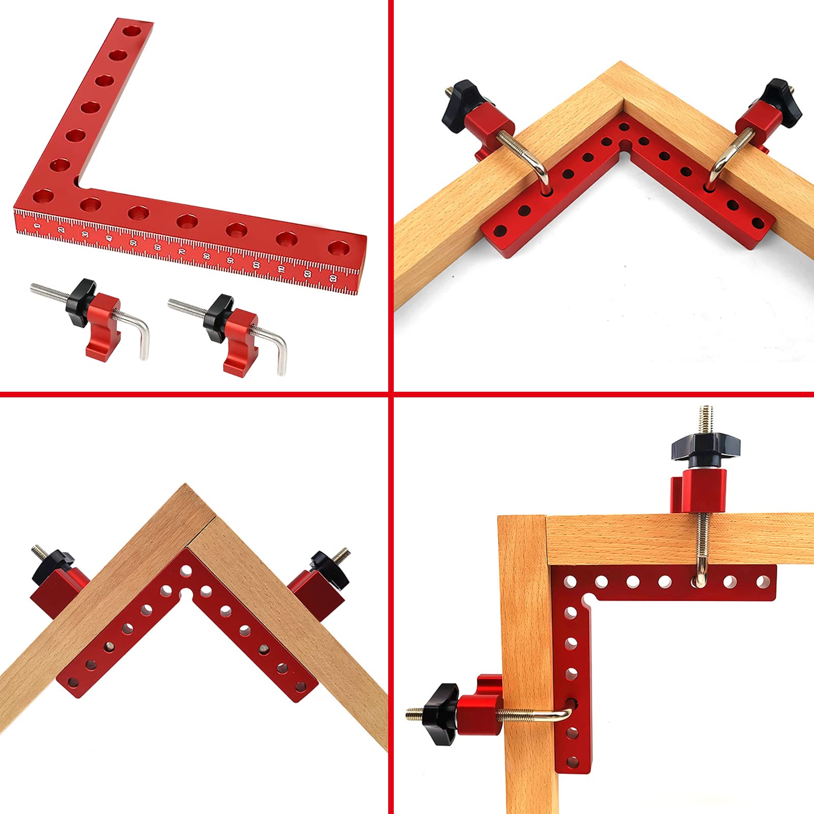 Bloc de Positionnement à 90 Degrés, 14 cm Pince à Angle Droit Serre Joint Angle Droit Aluminium Equerre de Positionnemen avec 4 paires de clips Outillage Bois pour Cadres Photo - 4 Ensembles