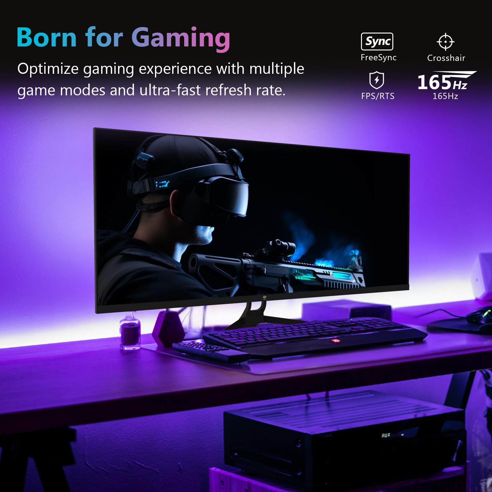 Z-Edge Monitor PC Gaming 34'', UWQHD(3440x1440), 165Hz, IPS Pannello, 1ms, Schermo Ultra Ampio 21:9, FreeSync, Inclinazione Regolabile, 2× DP1.4 & HDMI2.0 & USB, RGB, VESA 75 * 75mm(Cavo DP Incluso)