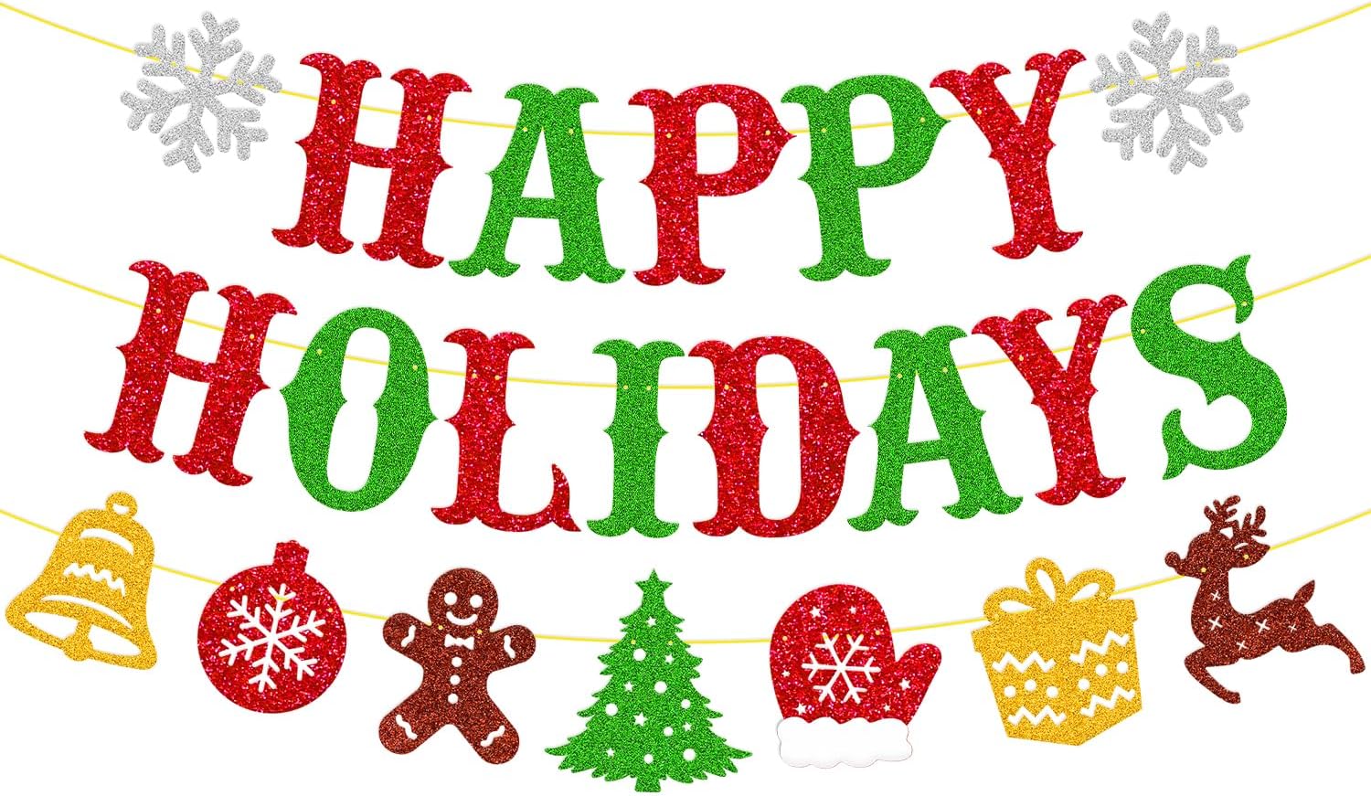 Happy Holidays Banner Merry Christmas Party Decorations Snowflake Bell Gingerbread Man Christmas Tree Deer Gloves Gift Sign for Children Men Women Celebrate Xmas Holiday Happy New Years Eve Supplies Happy Holidays Banner Merry Christmas Party Decorations Snowflake Bell Gingerbread Man Christmas Tree Deer Gloves Gift Sign for Children Men Women Celebrate Xmas Holiday Happy New Years Eve Supplies