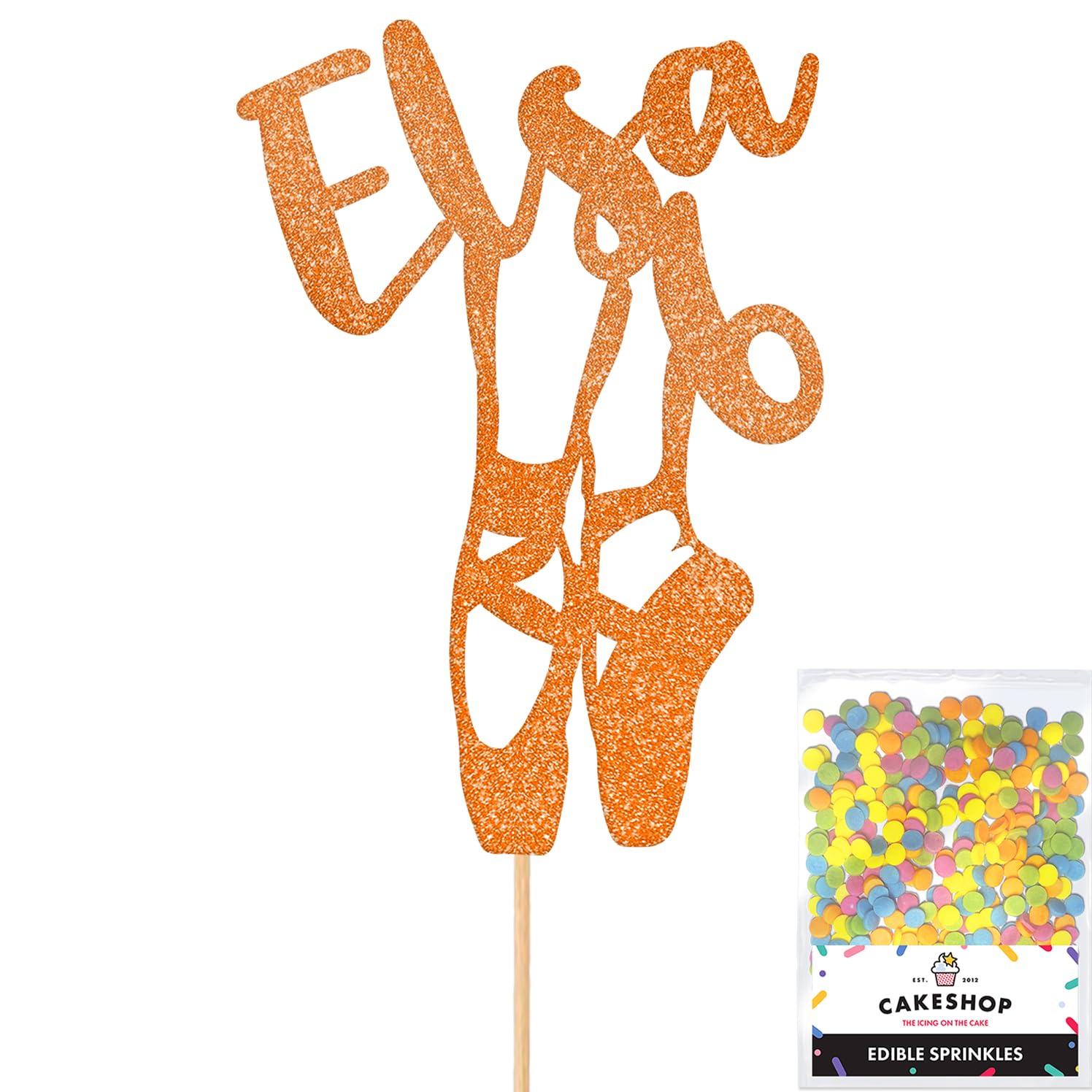 Personalised Ballet Dancer Gymnastics Glitter Cake Topper - Orange Custom Age & Name Glitter Cake Decoration and Sprinkles - Happy Birthday Decorations - Personalised Toppers for Cakes by Cakeshop