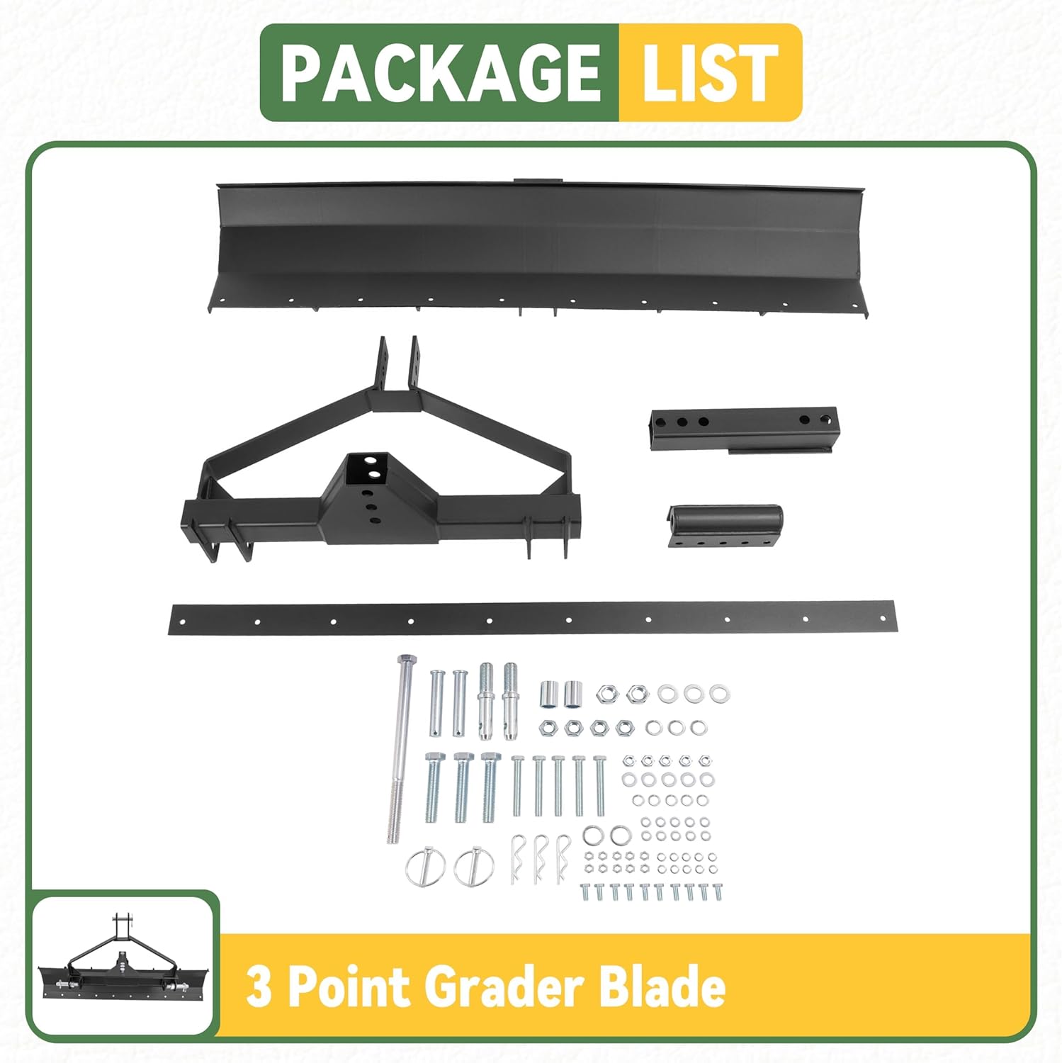 KUAFU 3 Point Rear Grading Blade, 52" Width for Tractor Cat 0, Cat 1, 3 Point Tractors Heavy Duty Steel Scraper, Adjustable Degrees Angle, Adjustment Scrape Blade, Black