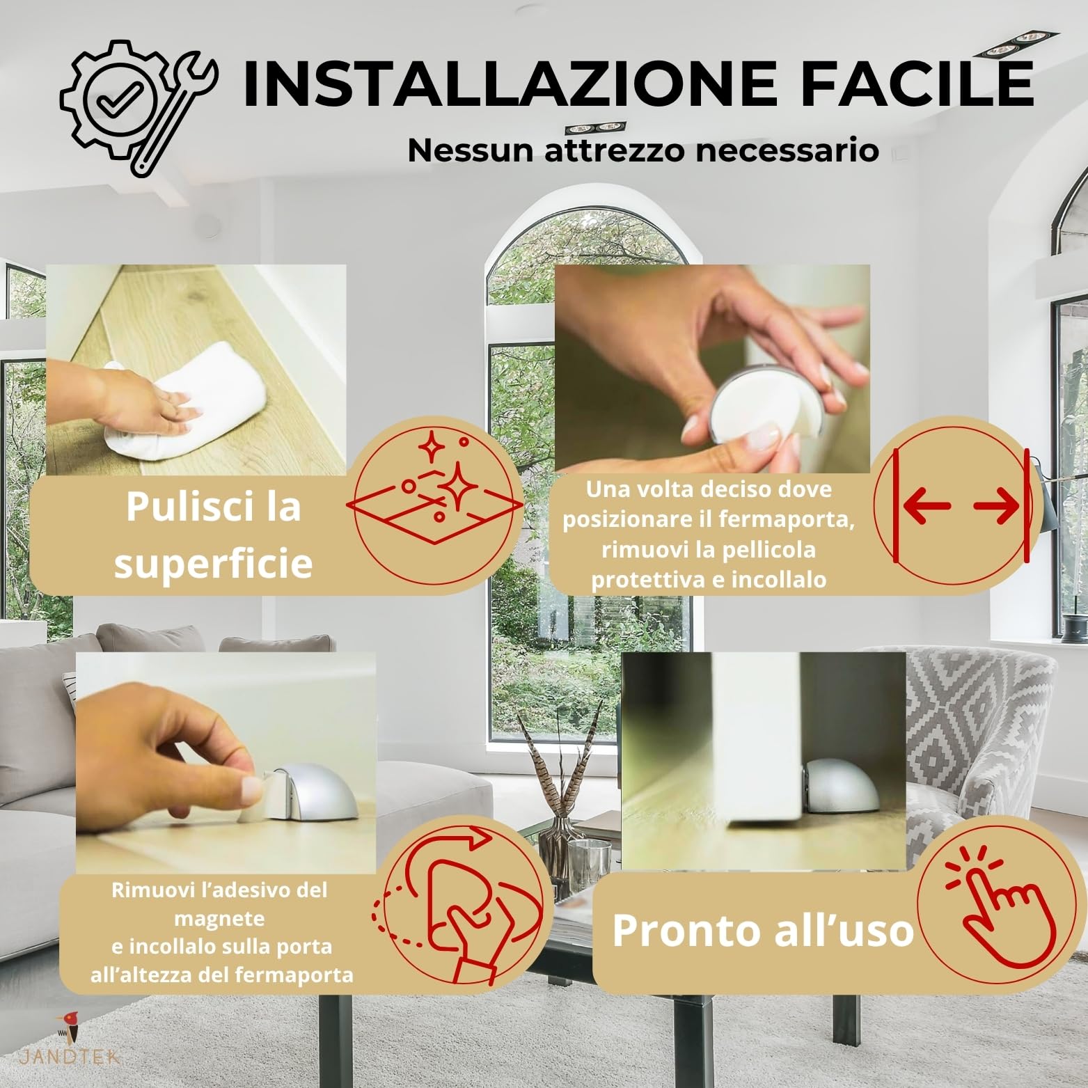 Fermaporta magnetico - Fermaporte da terra 4 pezzi - Fermoporta da pavimento adesivi - Blocca porta da pavimento bianco - Paracolpi porta