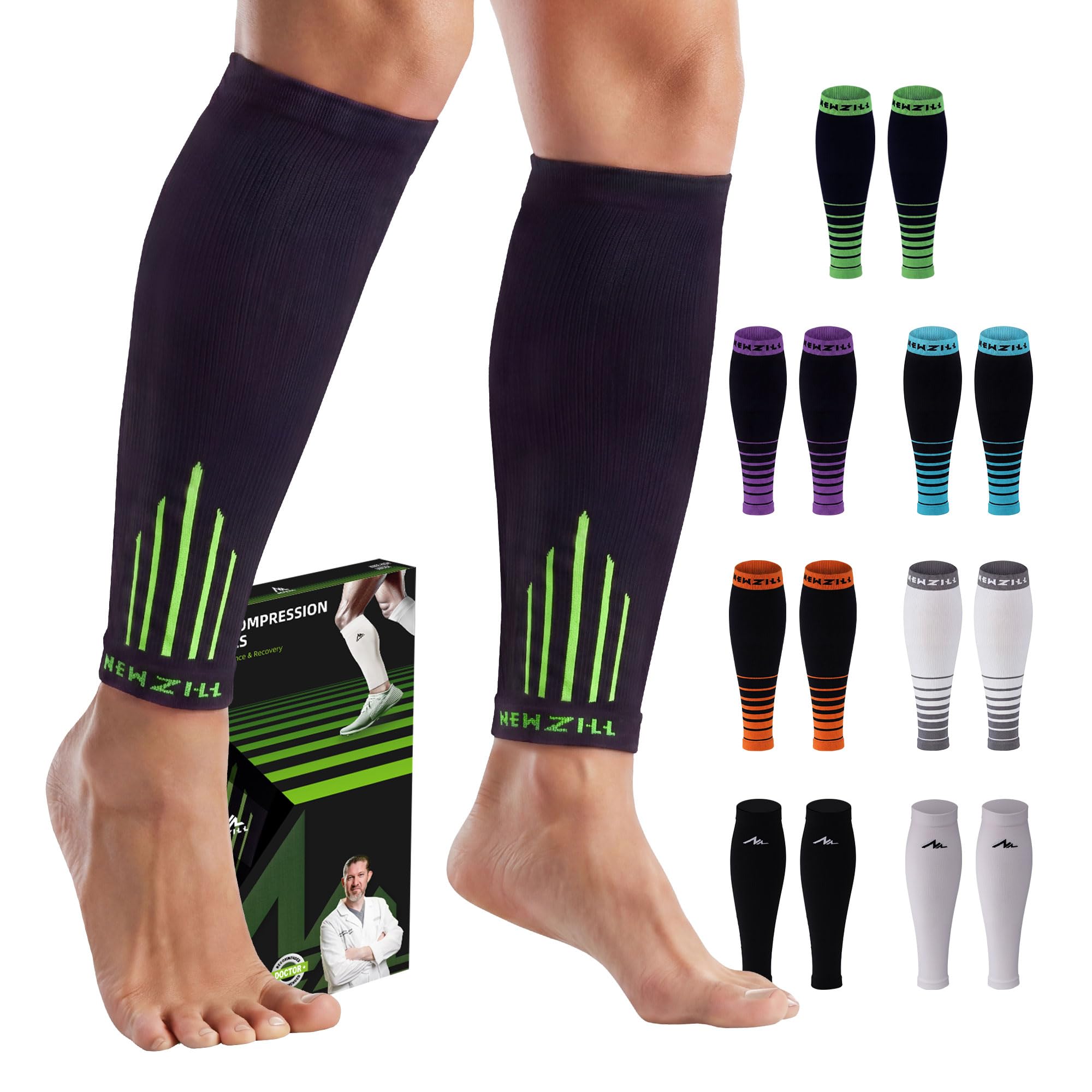 NEWZILL Compression Calf Sleeves (20-30mmHg) for Men &amp; Women Perfect Option to Compression Socks for Running Travel Nursing
