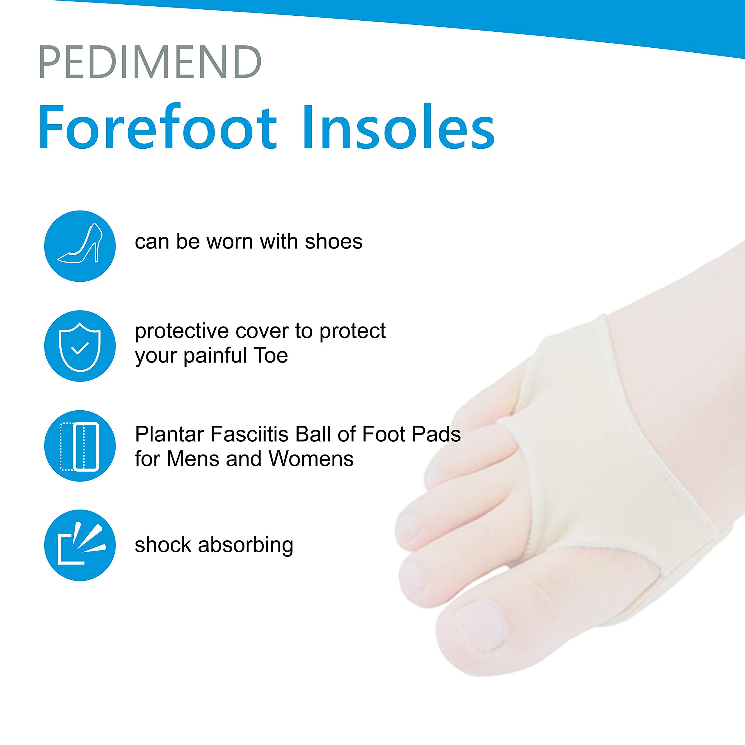 PedimendTM 2 paia di cuscinetti in gel per piedi | Cuscini in gel per piedi | Cuscinetti a pressione per piedi | Cuscinetti per supporto metatarso Mortons Neuroma | Inserti per scarpe ortopediche |