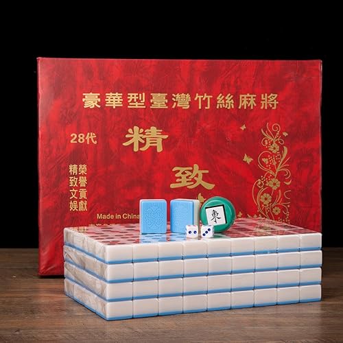 Chino tradicional Mahjong Juego Set 144 2Repuestos Color Azul Azulejos