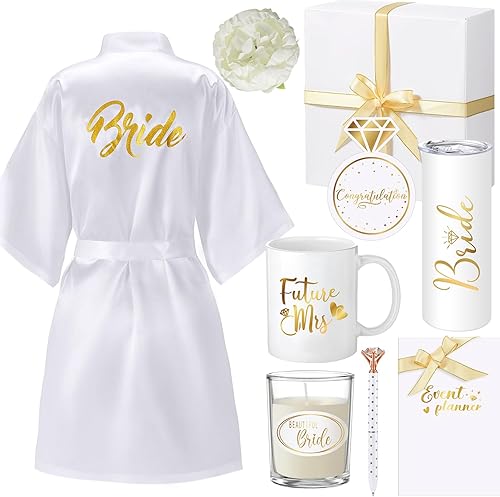 Xtinmee Caja de regalo de 9 piezas para novia, regalo de despedida de soltera, regalo de despedida de soltera, vaso de preparación de boda, vela,