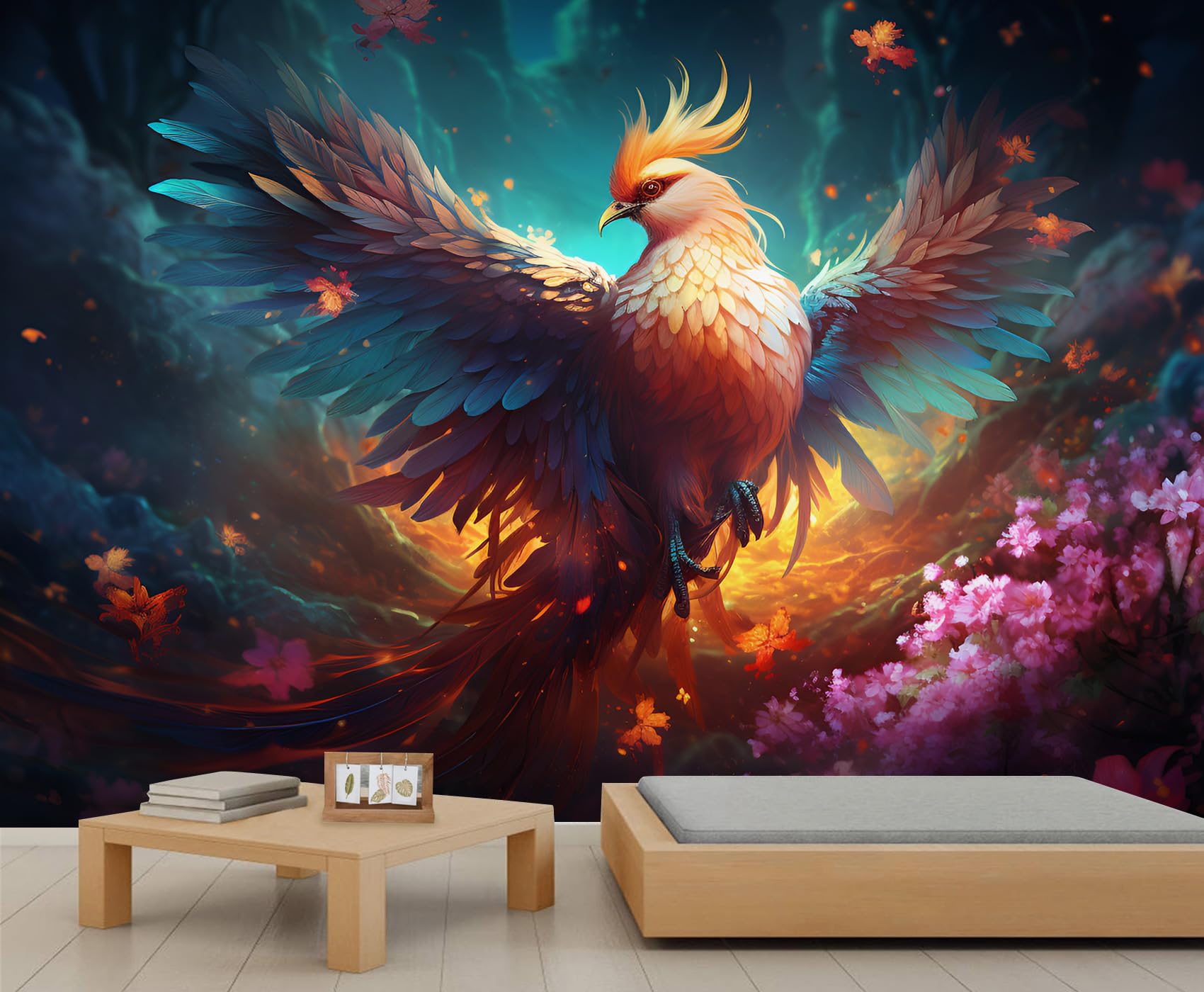 Papier peint phénix pour transformer le mur d'une salle à manger