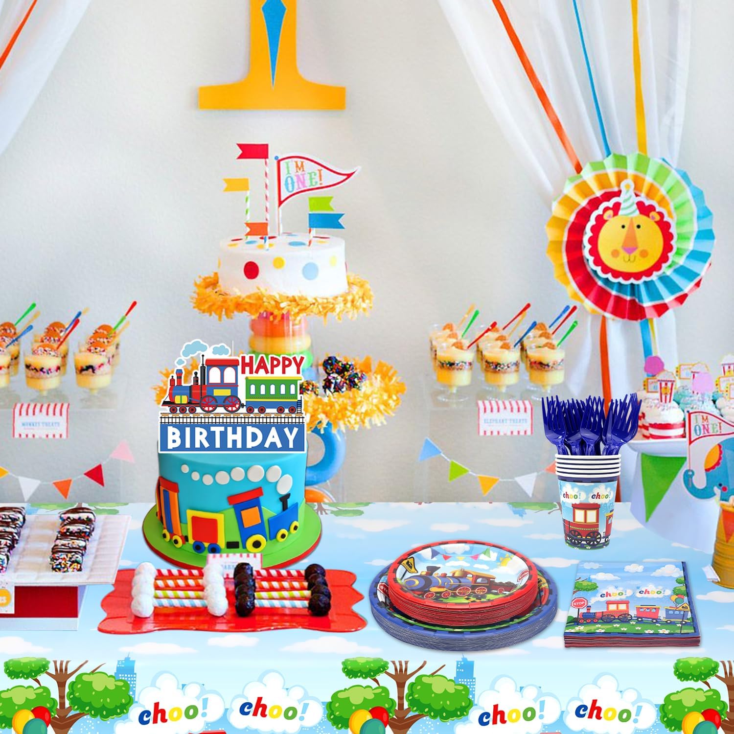 Train Party Supplies, Including Dinner Plates, Dessert Plates, Napkins, Forks, for Train Theme Party Birthday Vehicle Party Decorations Serves 20 - Image 7