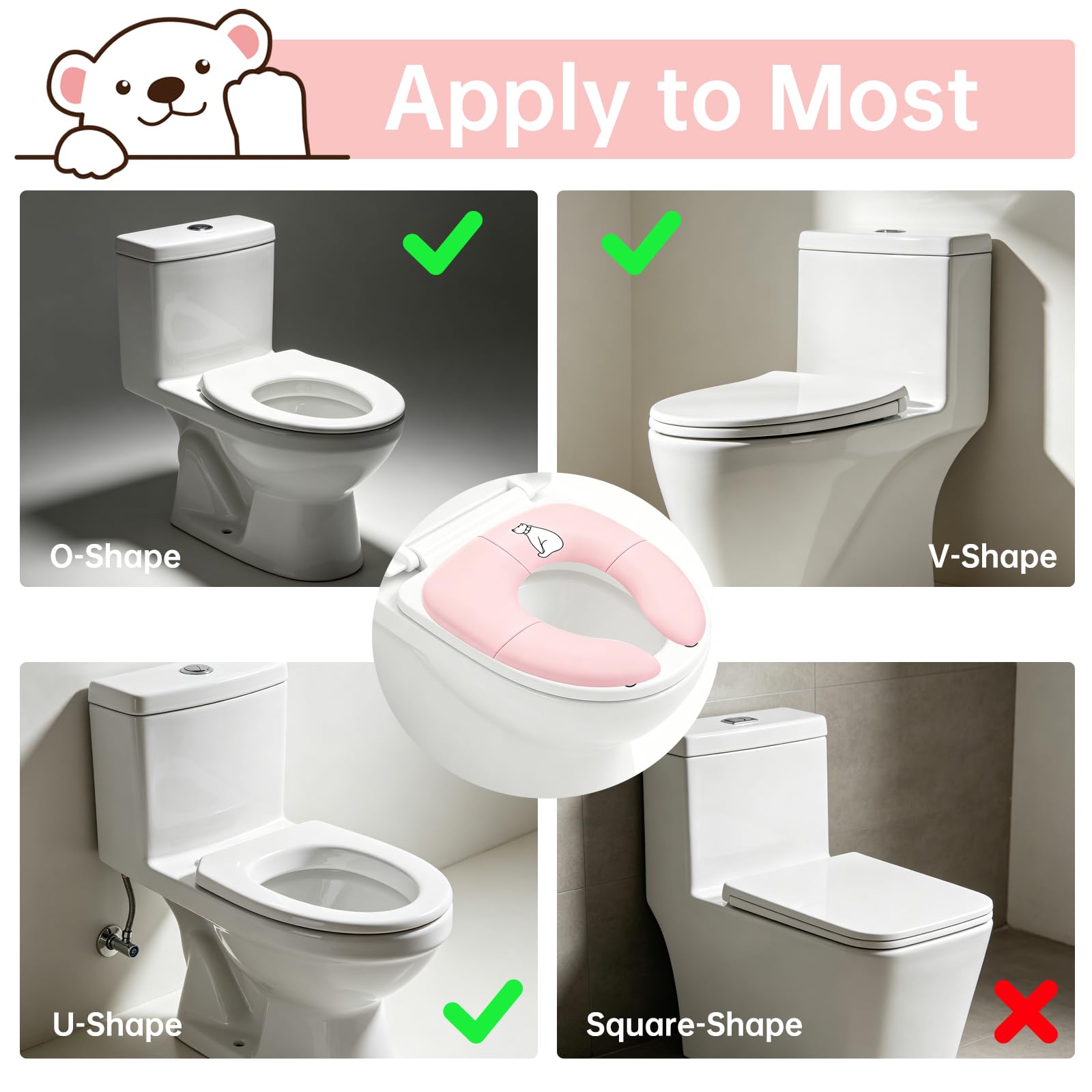 Asiento Inodoro Plegable para Niños, Adaptador WC de Viajes Plegable Portatil con Bolsa de Viaje, Diseño Compacto Y Portátil, Asiento Inodoro Reductor Reutilizable para Niños Pequeños/Orinal (Rosa)