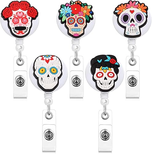5 piezas divertido carrete de insignia retráctil de Halloween con clip, soporte de tarjeta de identificación de enfermería para enfermera,