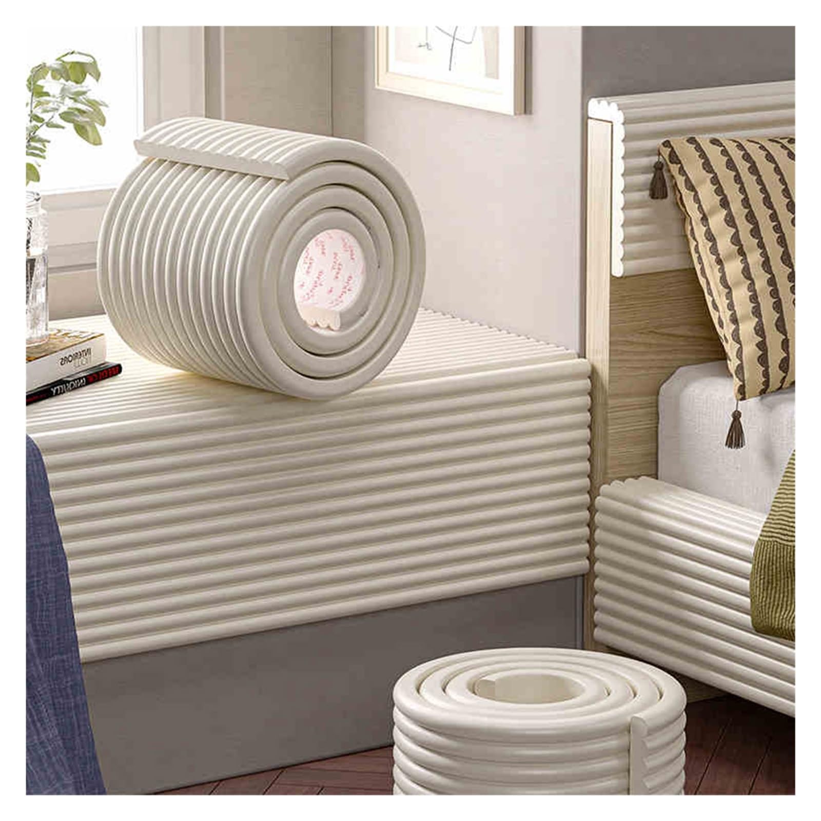 Bordi di protezione in schiuma Protezioni morbide extra larghe for bordi e paraspigoli Strisce autoadesive in antiurto Paraurti for bambini for mobili Cuscinetti for scale(Beige,2m/6.5ft)