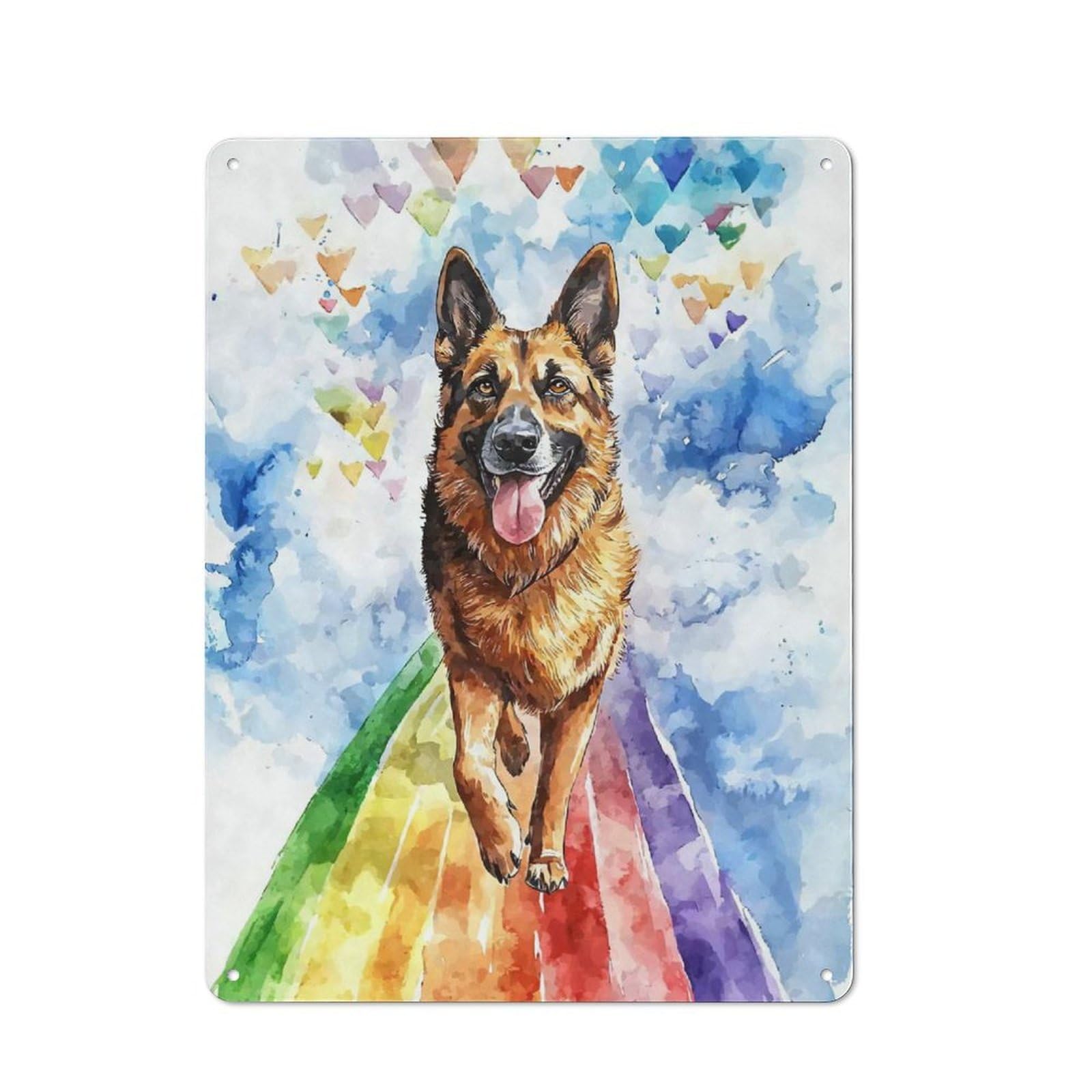Junmoney German Shepherd Rainbow Bridge Tin Wall Plaque 40X30cm With For Home Office Or Studio, Gift Idea At Christmas For Creative Workspace Decorators