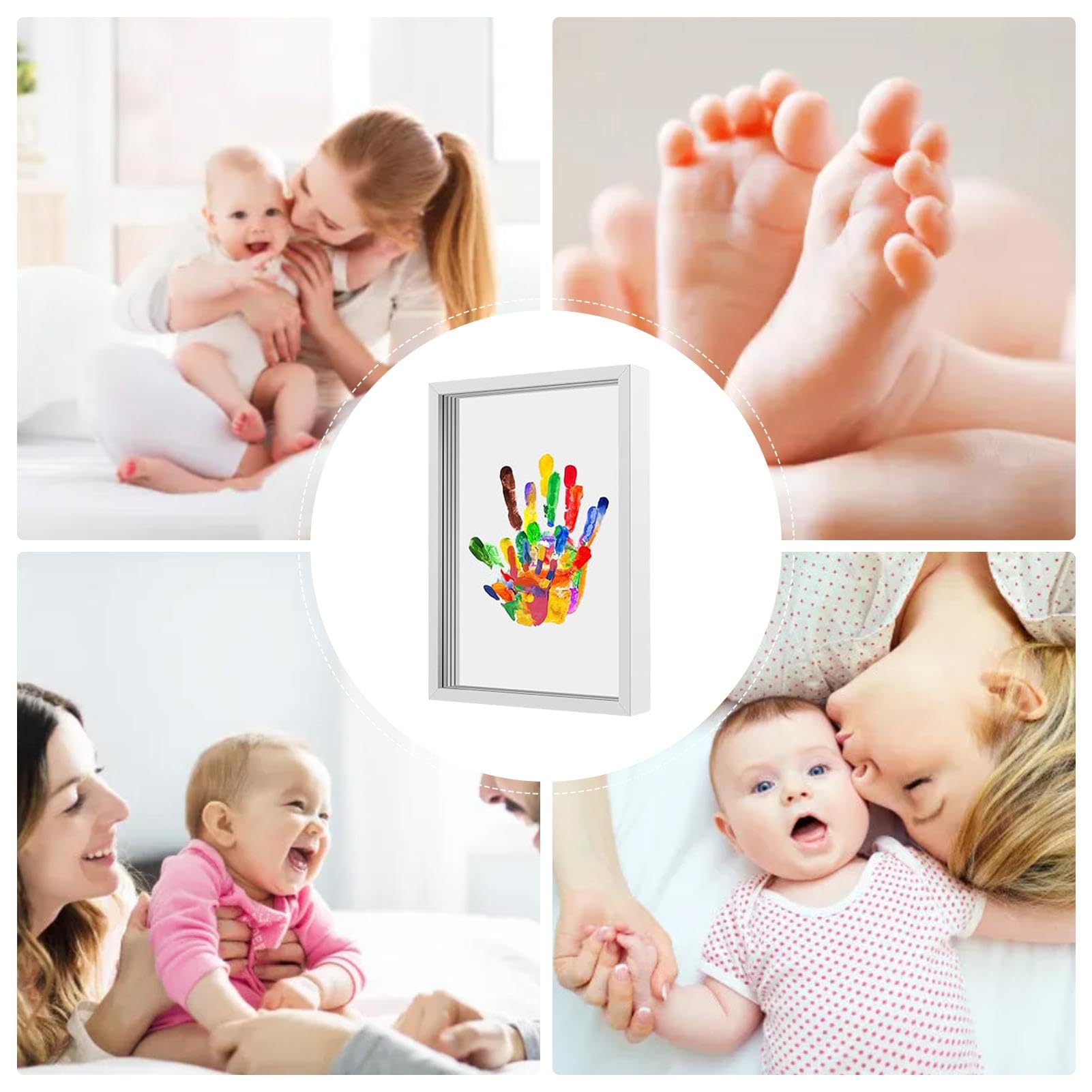 Kit de huellas de manos para padres primerizos, marco de recuerdo con hojas transparentes, kit de manualidades de pintura seguro para bebés para recuerdos después del nacimiento