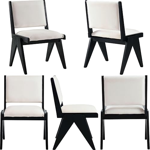 Miniatura 7 de BESTANO Juego de 2 sillas de comedor tapizadas de lino con patas de madera, modernas sillas de comedor acolchadas de mediados de siglo para cocina