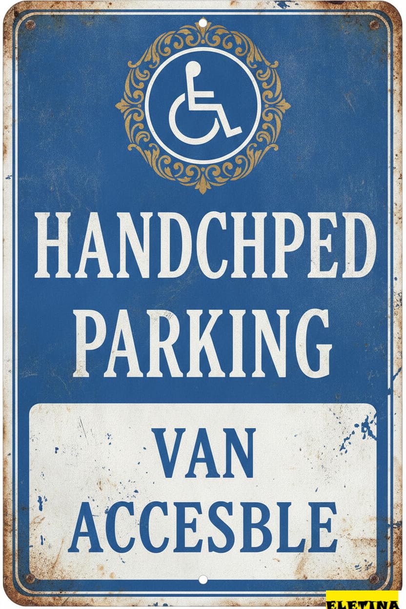 Handicapped Parking Van Accessible Metal Warning Sign Yard Road Street Gate Fence Decor 8x12in