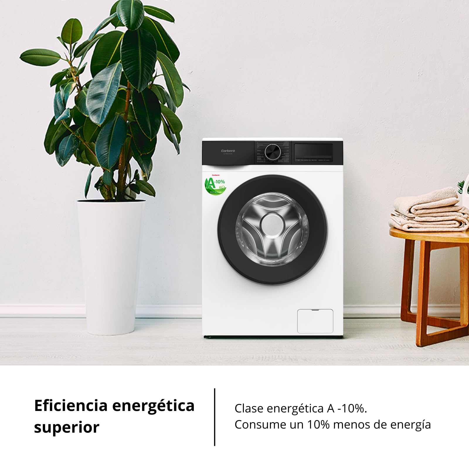 Corberó - Lavadora Carga Frontal | CLT80514VIN | 8 Kg | 1400 RPM | Inverter | 16 Programas | Vapor | Antialérgica | Inicio Diferido | Blanco — view 4