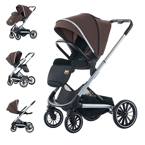 Cochecito de vagón, cochecito convertible con asiento reversible, cochecito plegable para recién nacido con modo moisés, ruedas de gran tamaño,