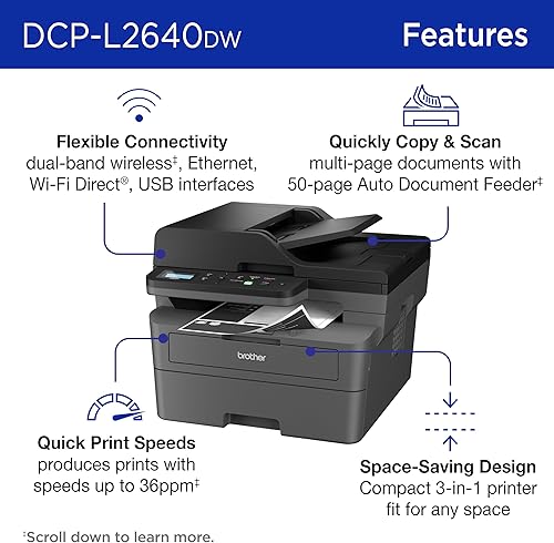 Miniatura 3 de Brother DCP-L2640DW Impresora láser multifunción compacta inalámbrica monocromática con copia y escaneo, dúplex, móvil, blanco y negro  Incluye