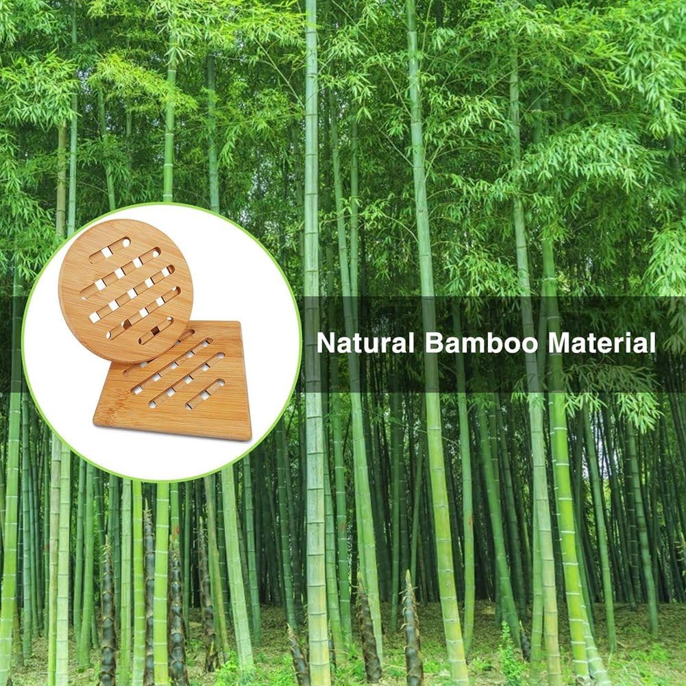 Gokoti Bamboo Pot Coasters,Heat- Bamboo Place Mats, Square and Round Pot Coasters Made of Wood, for Plates - Image 2