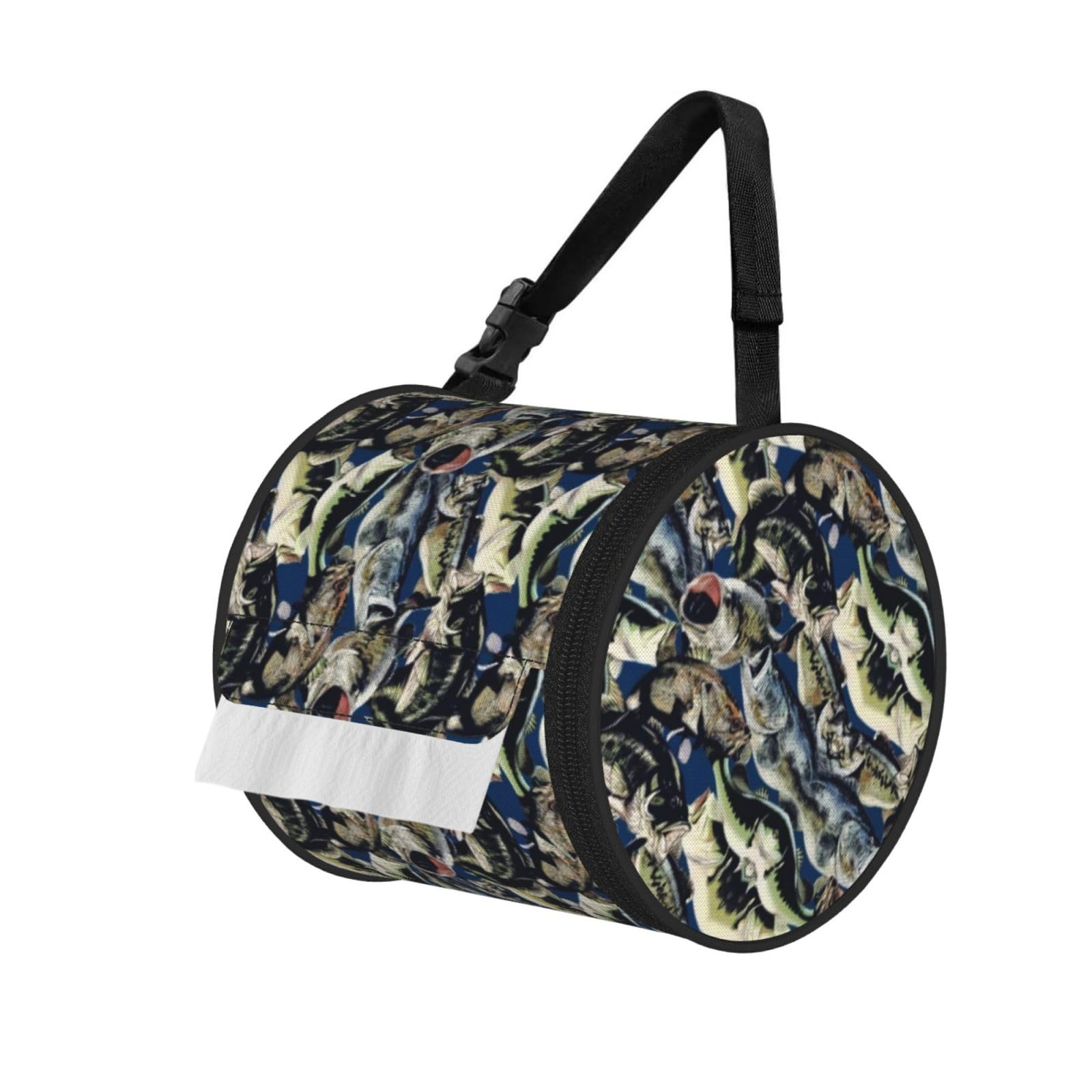 Fish Pattern Printed Pet-Proof Toilet Roll Bag, Durable Oxford Cloth with Handle for Travel Tent Kitchen