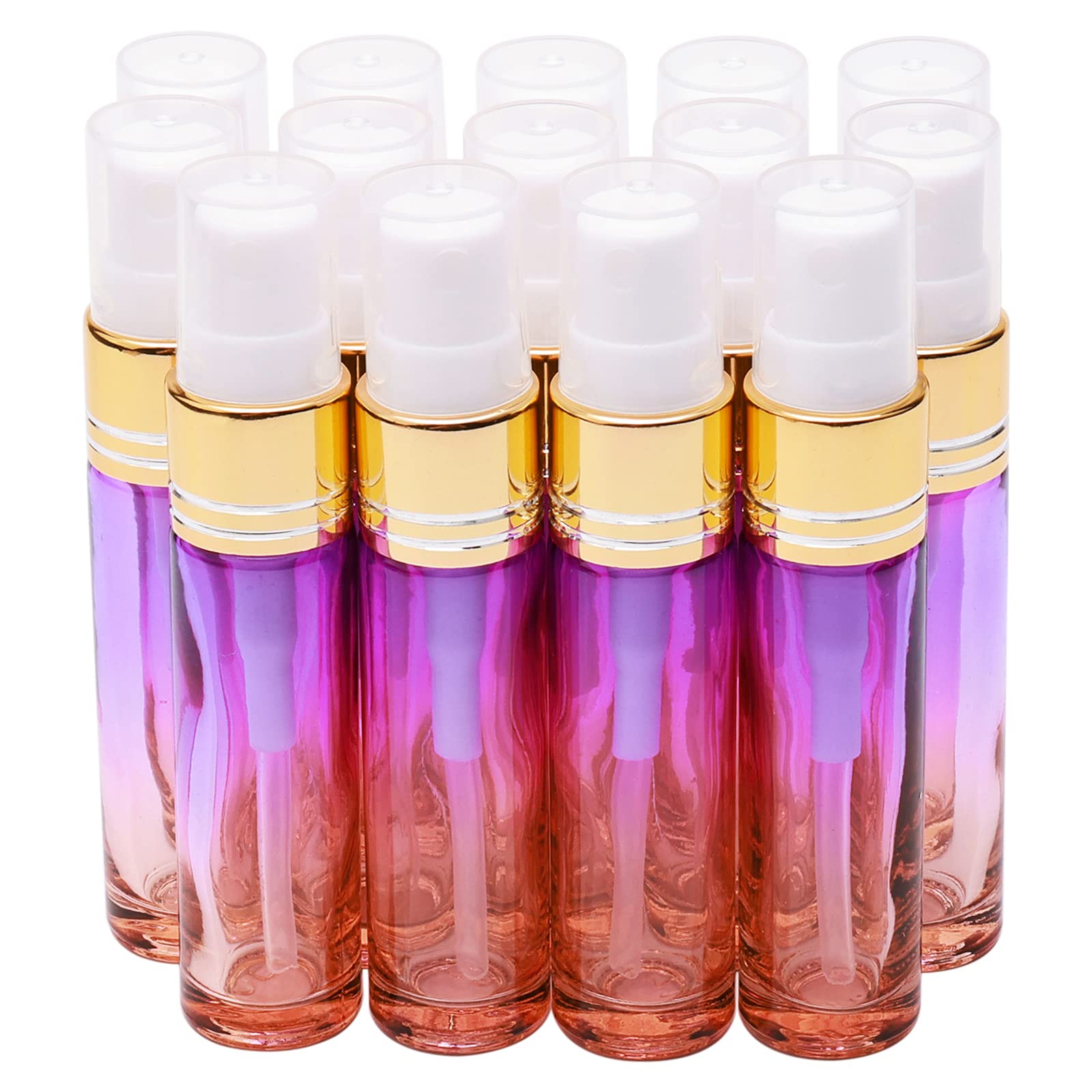 Newzoll 14Pcs 10ml (1/3 oz) Purple Orange Gradient Spray Bottles Glass Vials Tube Perfume Atomizer Refillable Makeup Trave...