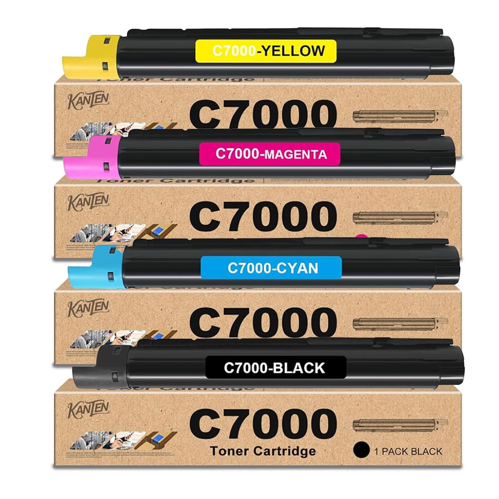 C7000 Toner Cartridge KCMY 4-Pack (with Chip) 106R03757 106R03758 106R03759 106R03760 Replacement for Xerox Versalink C7000 C7000DN C7000N Printer (bk