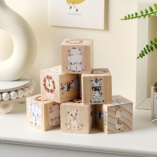 Miniatura 2 de Kigley 6 piezas de decoración de guardería para niñas y niños, decoración de estante de acuarela para dormitorio, sala de juegos (animales de safari)