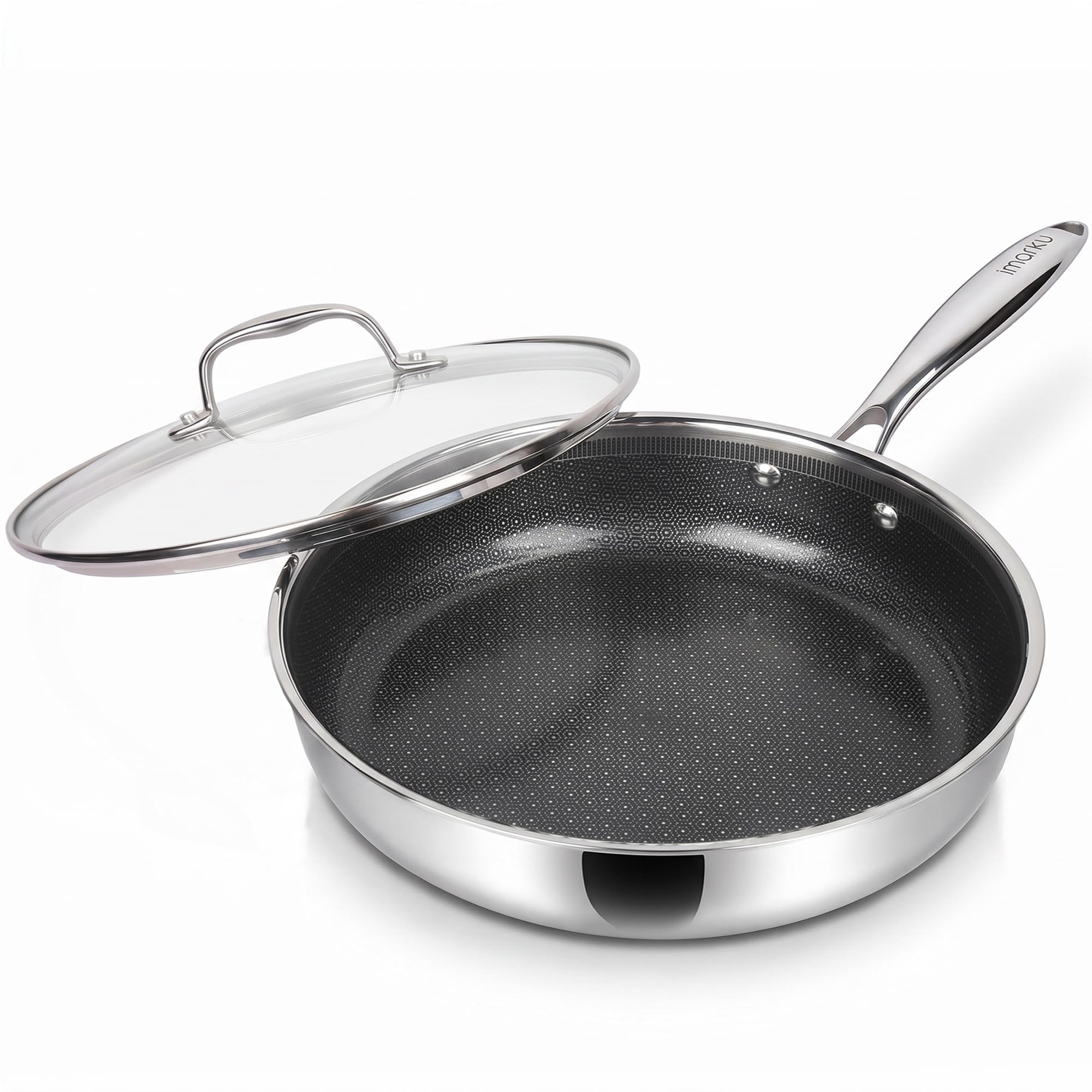 imarku 12-Inch Non Stick Frying Pan with Lid, Ceramic Coating