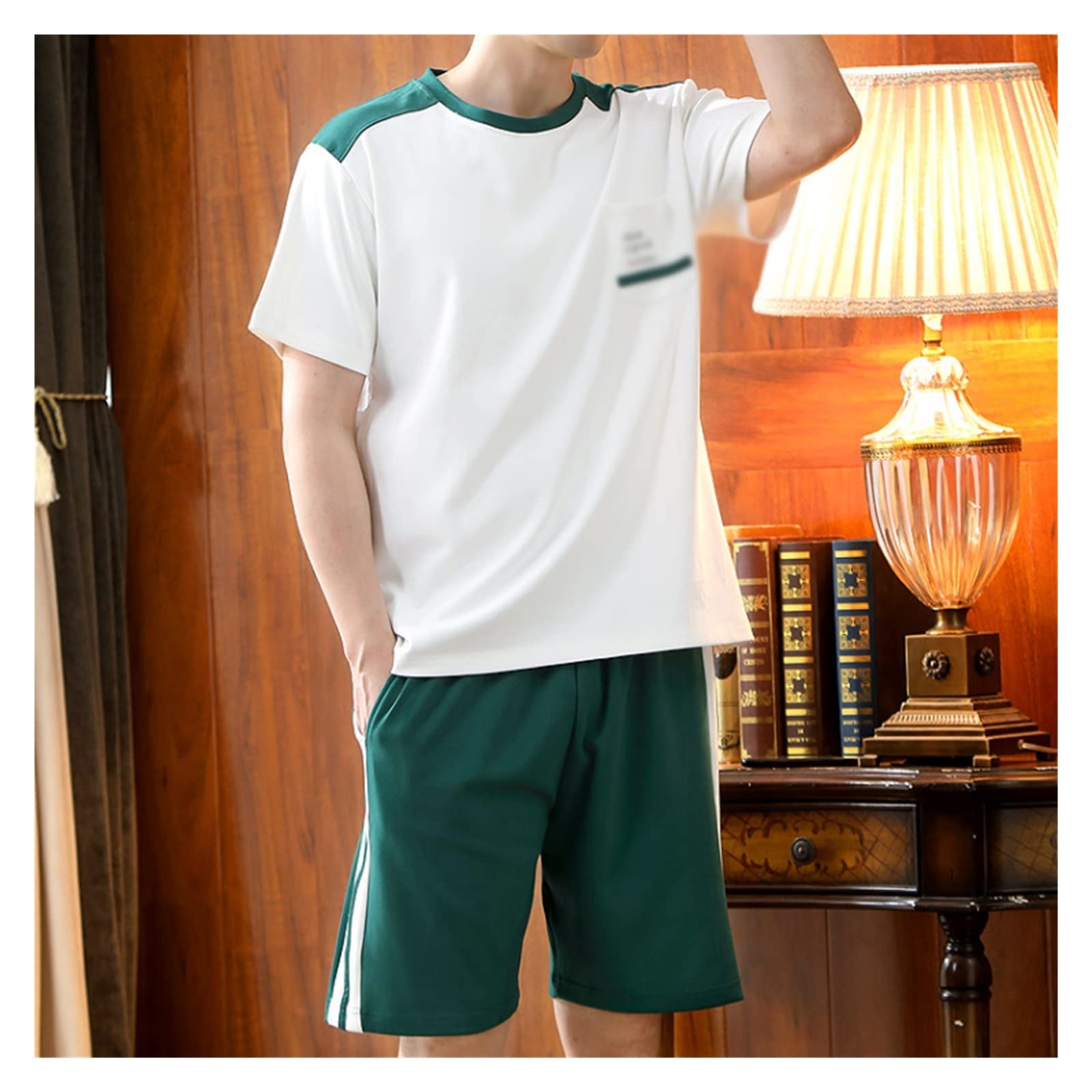 Pyjama homme été respirant en coton mince | Ensemble short et t-shirt manches courtes frais
