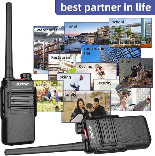 Miniatura 8 de pxton Walkie talkies impermeables de largo alcance para adultos, trabajo y al aire libre con auriculares y base de carga rápida, radio bidireccional