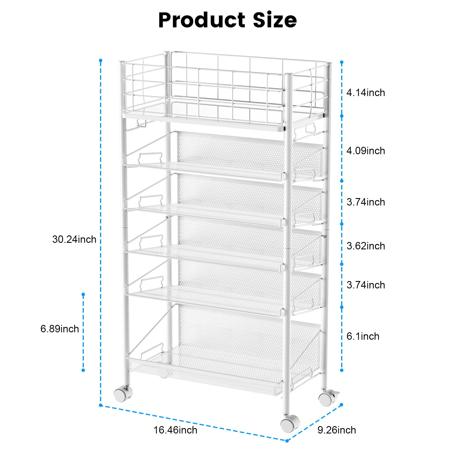 Carrello Portadocumenti Ufficio 6 Ripiani con Ruote Mobile Salvaspazio Multifunzionale Acciaio Porta Schedario Cucina Storage Rack (Bianco)