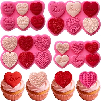 4Pack Heart Silicone Molds, Different Sizes Heart Shape Candy Chocolate Molds Valentines Day Cake Fondant Molds Love You Letter Cupcake Decorating Baking Mold for Valentines Wedding Party