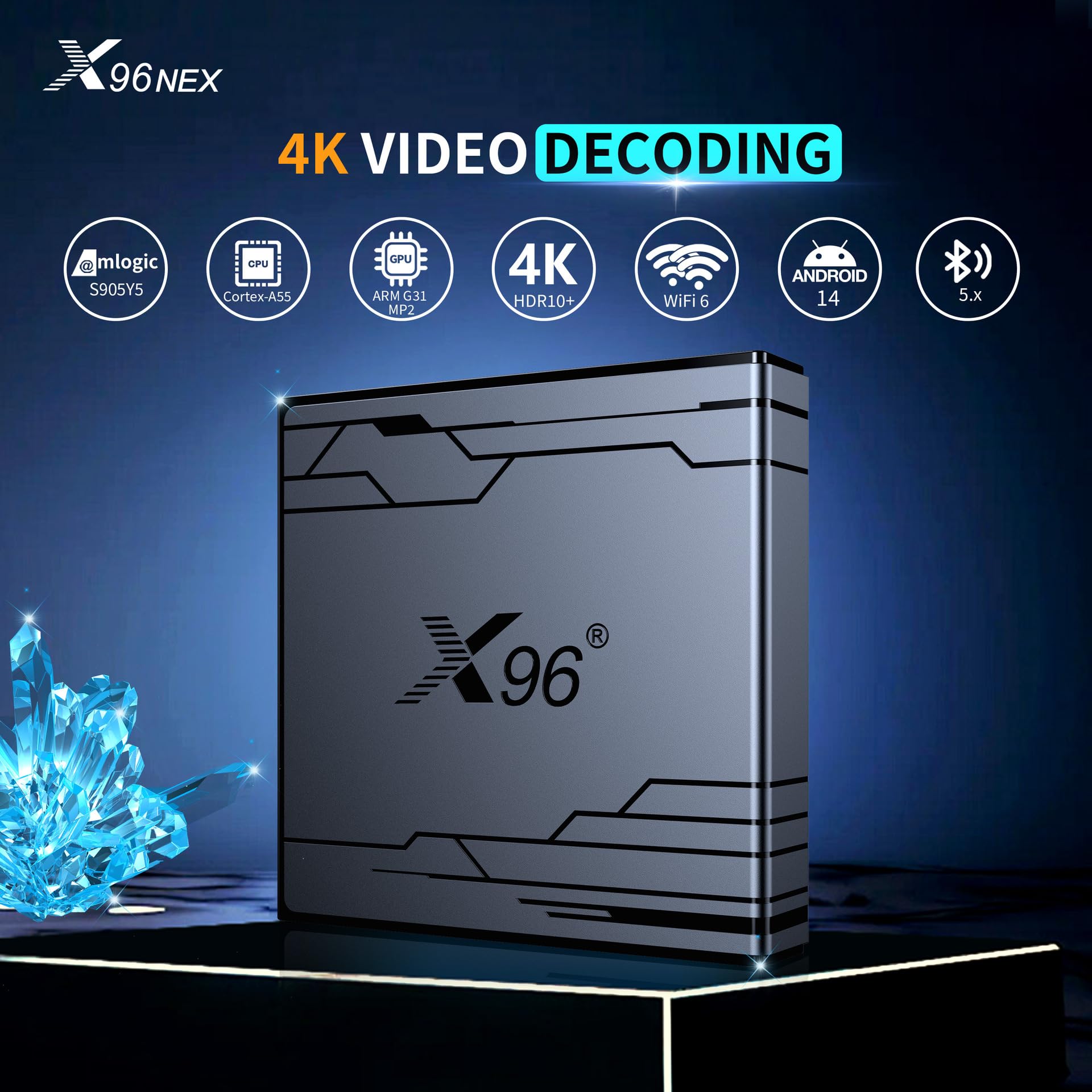 Android TV Box 14.0, X96 NEX Android Set Top Box 4 GB RAM 32 GB Rom, CPU Quad Core S905Y5 Supporto 2.4/5.8 GHz Dual WiFi 4K/8K H.264 HD Smart Android Box