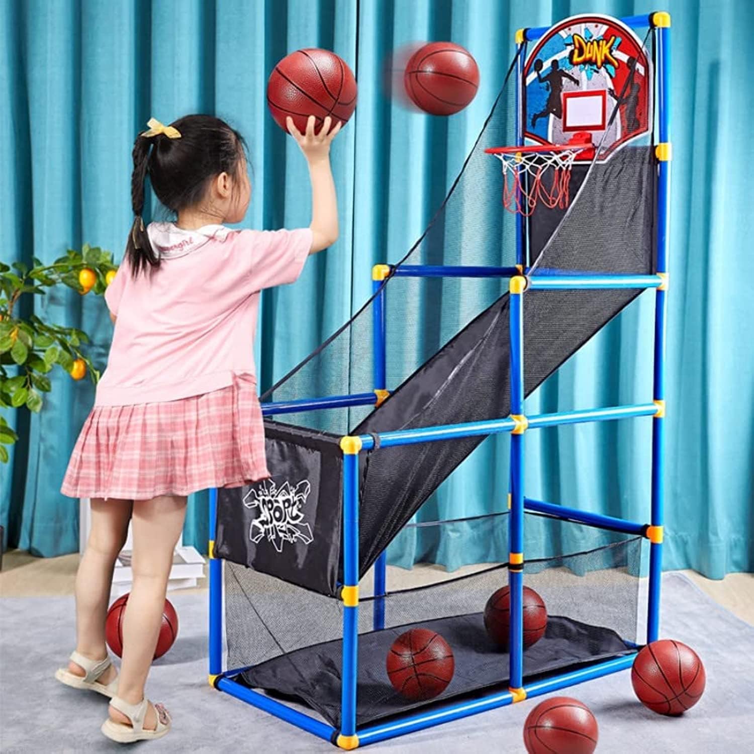 Kids Arcade Basketball Game Set with 6 Balls, Basketball Hoop for Kids Indoor Outdoor Sport Play with Air Pump,Kids Toys Sports Game for Boys and Girls Ages 3-15