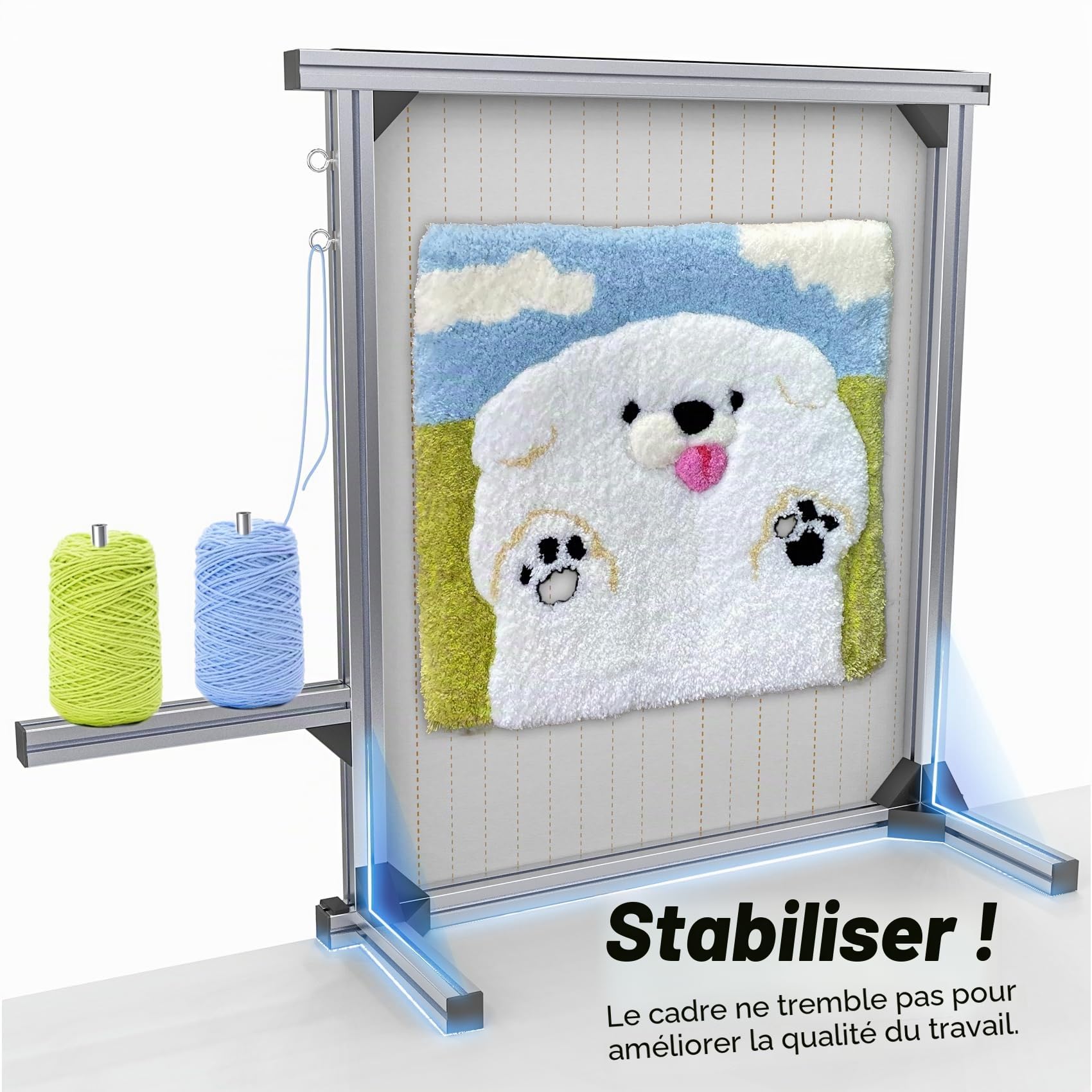 NODOCA Cadre de touffetage de 90 cm avec pointes, cadre en aluminium pour la fabrication de tapis, support de tissu touffeté pour débutants