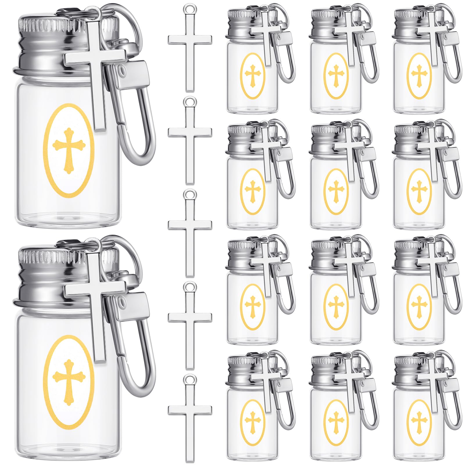 30 Set Holy Water Bottle Keychain Agua Bendita Baptism Favor, Silver